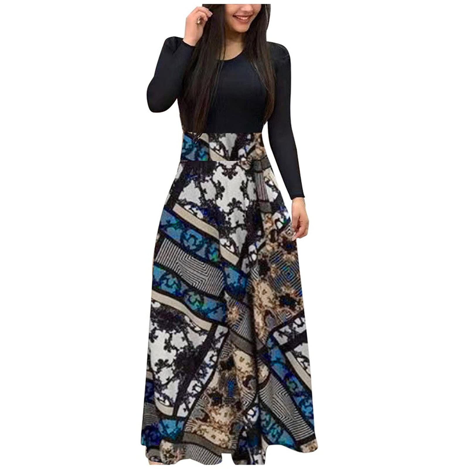 Women's Long Sleeve Maxi Dress with Pleated Hem - Flowy Swing Party Dress for Spring & Casual Wear (Sizes 4-12) | Perfect for Weddings, Date Nights & Office Attire