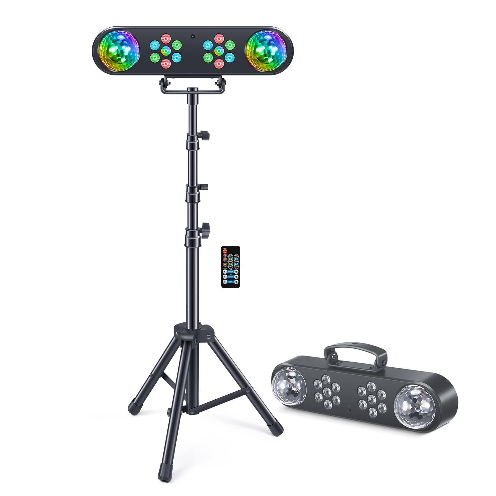 Telbum DJ Party Lights with Stand - Sound Activated RGB LED Par Lights for Stage, Mobile Bar, Band, Disco, Wedding & Holiday Events - Perfect for Halloween, Christmas & Nightclub Lighting