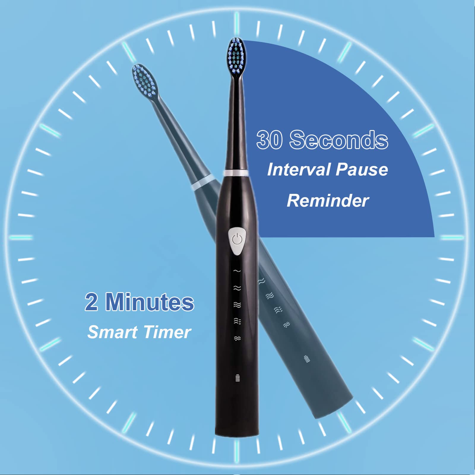 Rechargeable Sonic Electric Toothbrush for Adults - 5 Cleaning Modes, 2 Minute Smart Timer, 4 Replacement Brush Heads (Black) | Perfect for Travel, Home & Daily Oral Care Routine