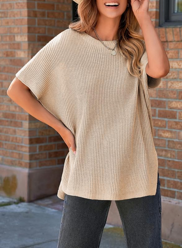 SHEWIN Women's Casual Short Sleeve Sweater - Loose Oversized Shirt Spring Tops for Women 2025 | Comfortable Everyday Wear, Office Outfits & Weekend Style