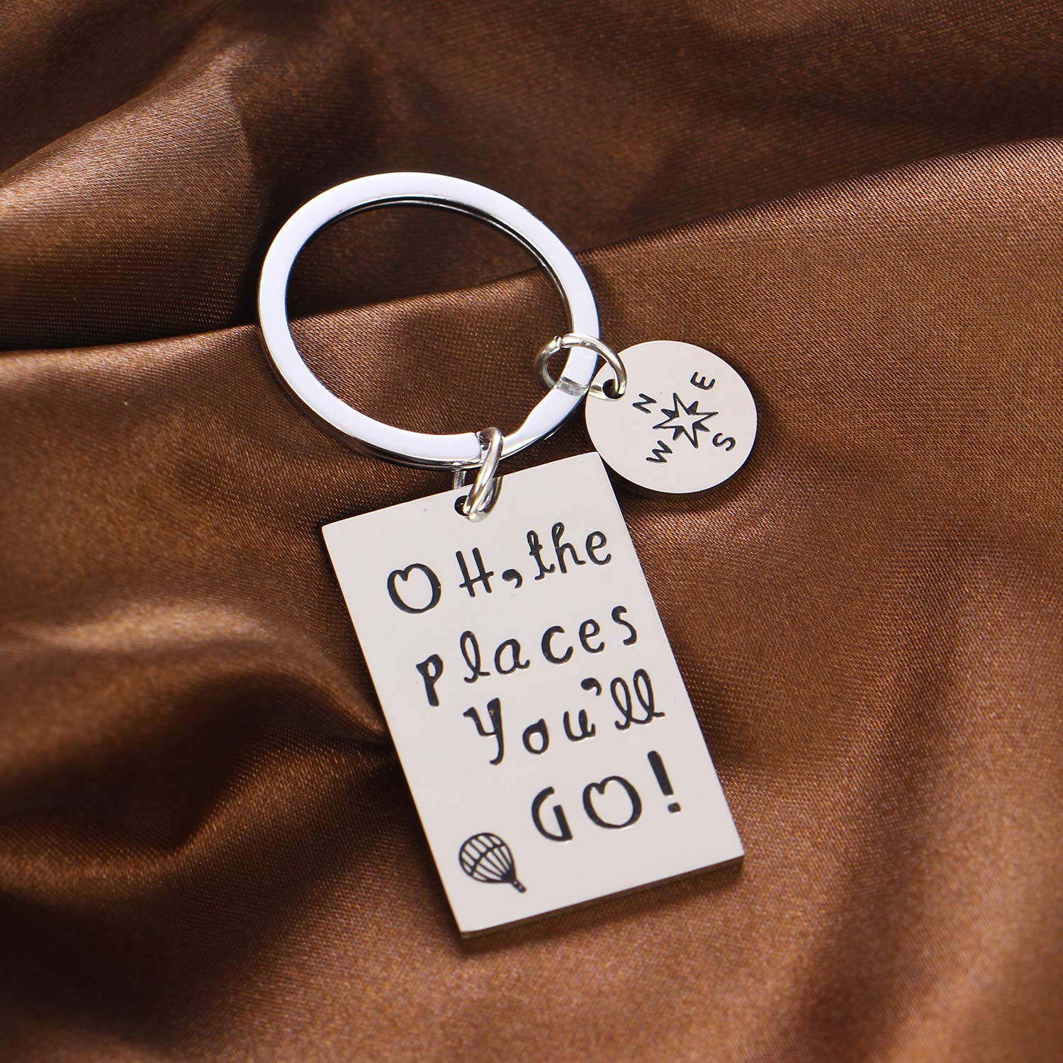 YEEQIN Graduation Keychain - Inspirational 'Oh The Places You'll Go' Gift for Graduates, Students & Teachers - Perfect for Commencement, College Graduation & Moving Away Presents