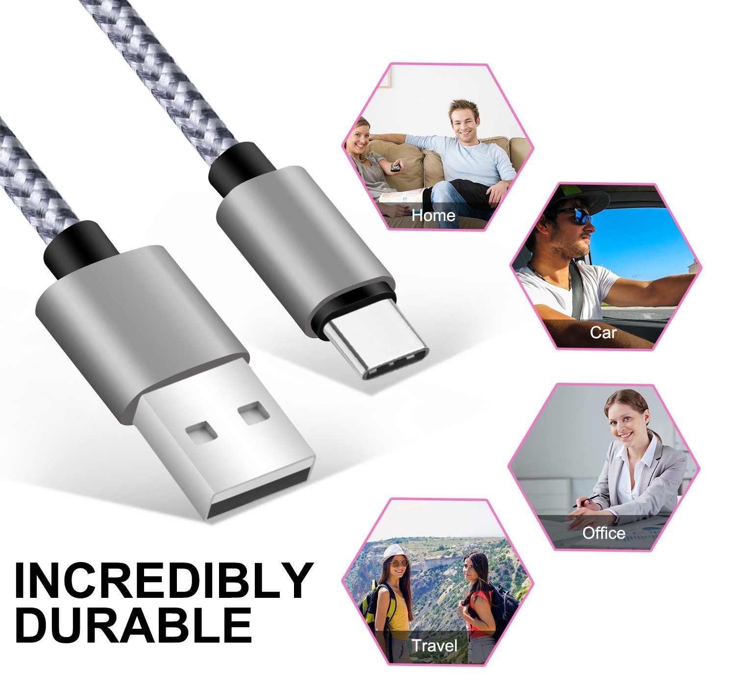 10ft USB C Cable 2-Pack - Nylon Braided Fast Charging Cord (3A) for iPhone 16/15/14/13/12, Samsung Galaxy S25/S24/S23/S22, iPad Pro - Durable USB to USB-C Charger for Home, Office & Travel