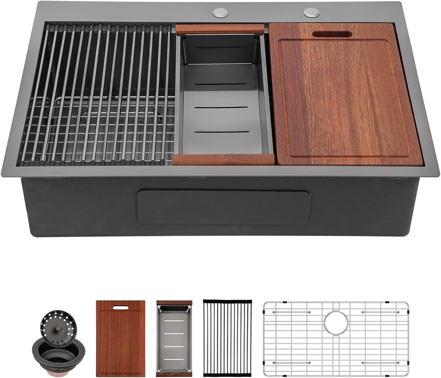 33 Inch Black Drop-In Kitchen Sink Workstation - 16 Gauge Stainless Steel Topmount Sink with Deep Single Bowl | Perfect for Food Prep, Dishwashing & Small Kitchen Spaces