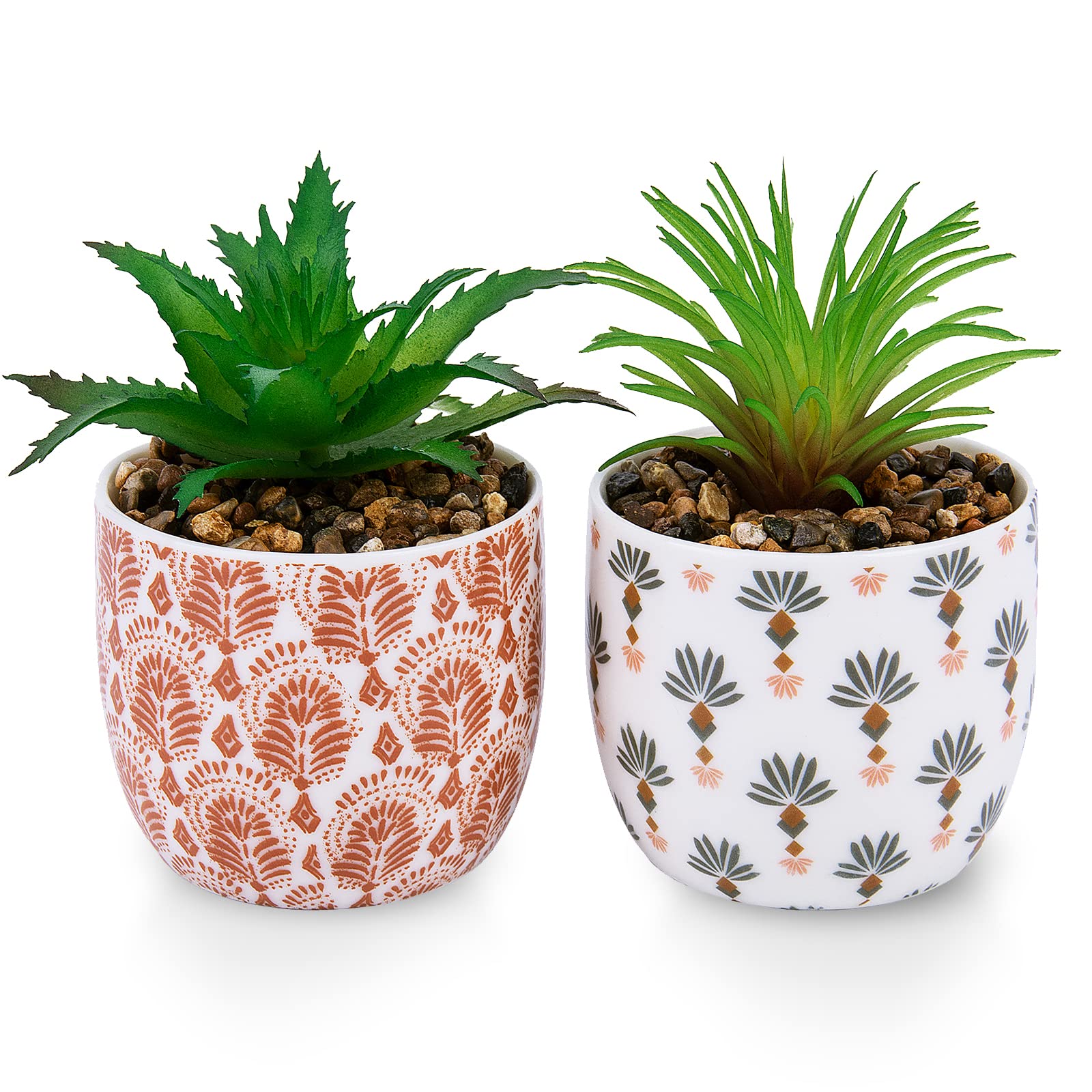 2 Pack Small Artificial Succulents in Ceramic Pots - Fake Plants for Home & Office Decor - Perfect for Desk, Shelf, Bathroom, Bedroom & Living Room Decorations