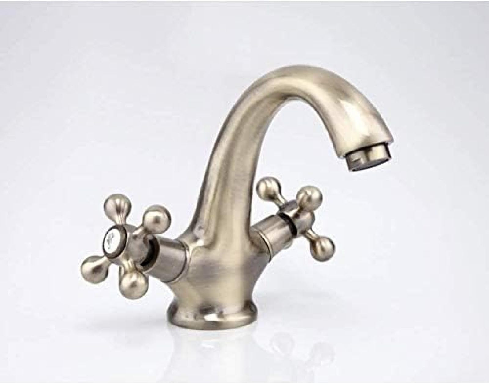 **CRJUS Antique Bronze Brushed Kitchen Faucet - Dual Handle Hot & Cold Water Mixer Tap for Sink - Vintage Retro Style for Farmhouse & Bathroom Decor**