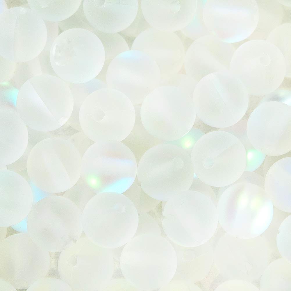 HOULIFE 100PCS 6mm Aurora Crystal Glass Beads - Frosted Mystic Mermaid Round Loose Beads for Jewelry Making, DIY Necklace Bracelet Earrings Craft Supplies (White, 6mm) - Perfect for Wedding, Party & Gift Jewelry Designs