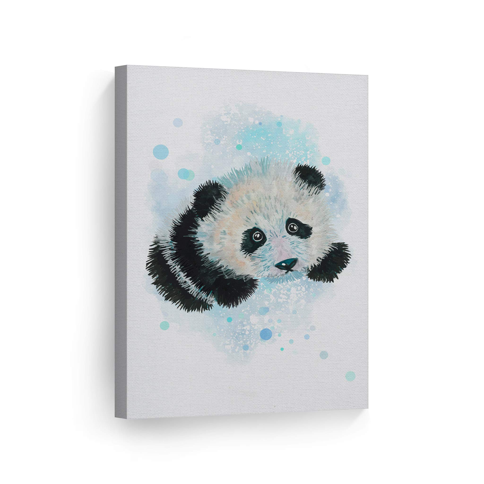 Cute Panda Watercolor Canvas Print - Smile Art Design Wall Decor for Kids Room, Nursery & Baby Room - Ready to Hang White Background Artwork (28x19 Inches) Made in USA | Perfect for Children's Bedroom, Playroom & Gift Ideas