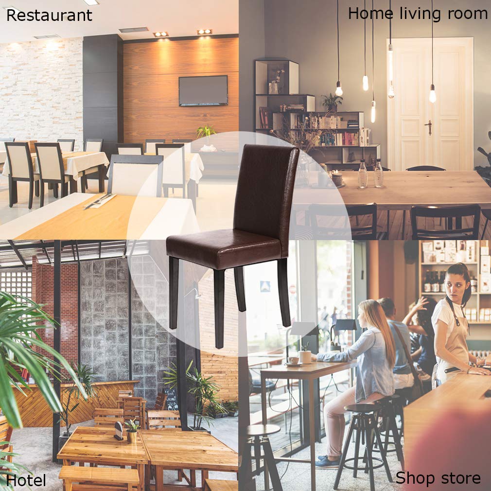 Mid-Century Modern Parsons Dining Chairs Set of 4 - Brown PU Leather Upholstered, Ergonomic Design for Comfort - Perfect for Kitchen, Dining Room & Home Office Furniture