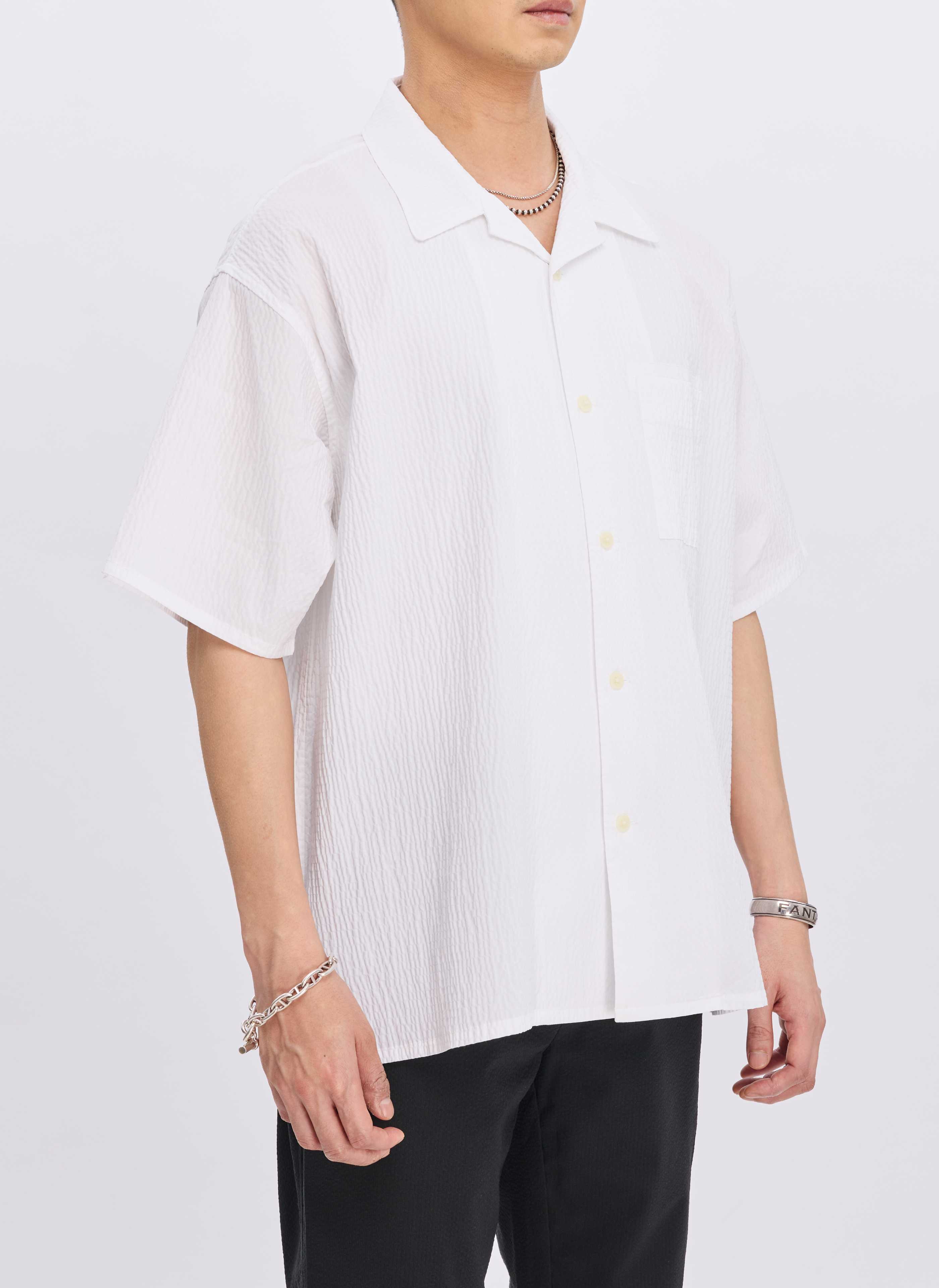 Breathable Cotton Nylon Seersucker Open Collar Casual Shirt for Men - Perfect for Summer Outings, Beach Vacations & Business Casual Wear