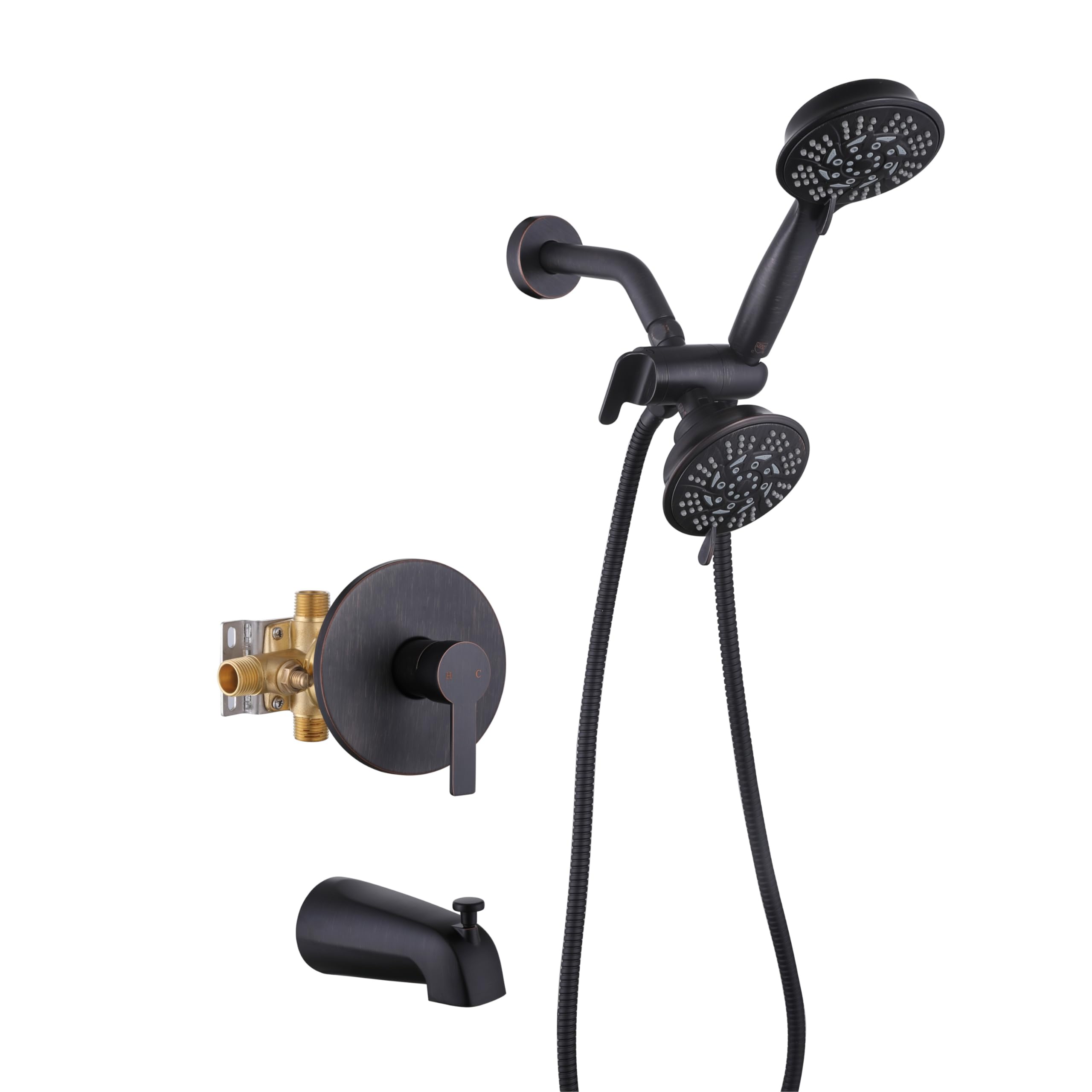 KIRLYSTONE Oil-Rubbed Bronze Shower Faucet Set with Handheld Shower Head and Tub Spout - Complete Bathroom Shower System (Includes Brass Valve) - Perfect for Modern Bathroom Renovations and Luxury Shower Upgrades