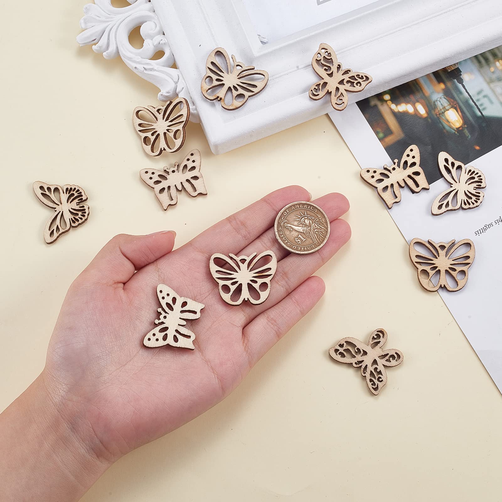 100 Pcs Unfinished Wooden Butterfly Cutouts for DIY Painting - Craft Ornaments for Birthday, Wedding & Home Decor - Perfect for Scrapbooking, Party Favors & Kids' Art Projects