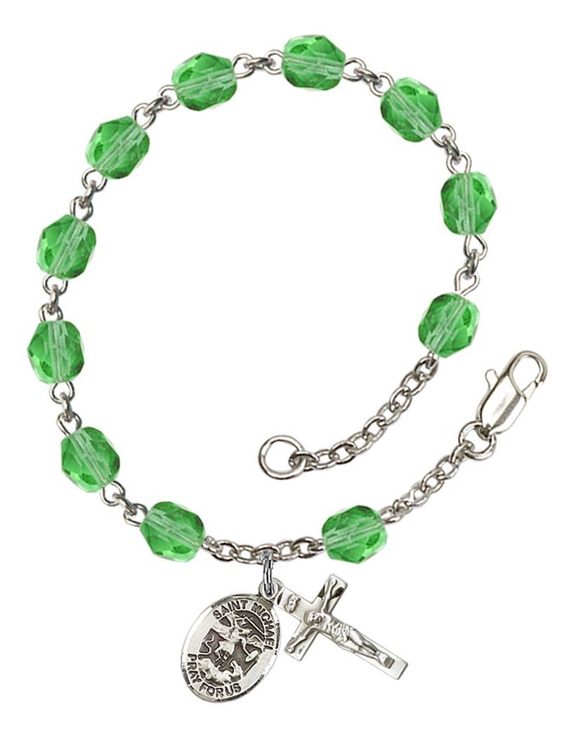 August Birthstone Beaded Rosary Bracelet with St. Michael Archangel Charm - 7.5 Inch Catholic Jewelry for Prayer & Protection | Perfect Baptism Gift & Spiritual Accessory