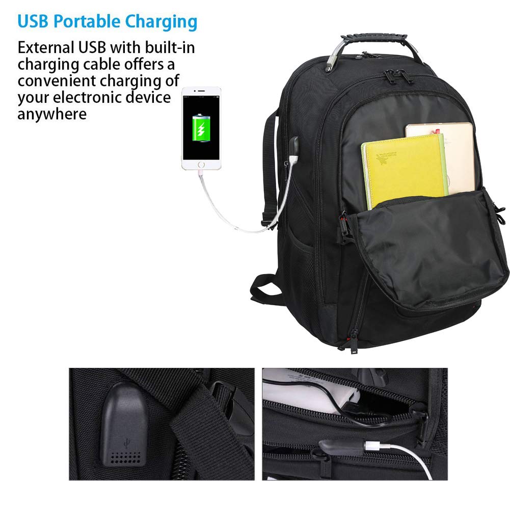 19 Inch Laptop Backpack with USB Charging Port - Large 50L Waterproof Travel Backpack for Men & Women - Perfect for Business, College, Commuting & Airplane Carry-On