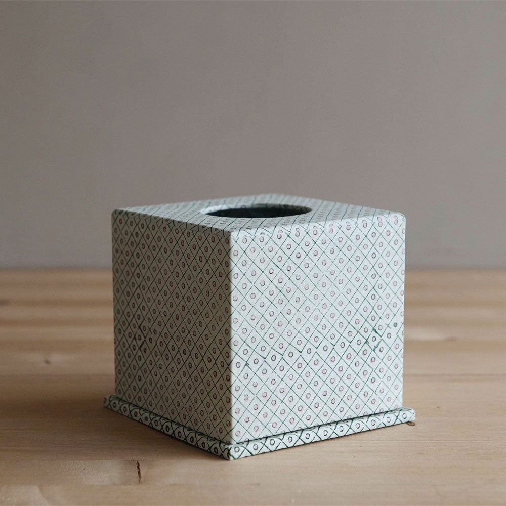 Handmade Block Printed Tissue Box Cover - Eco-Friendly Green Cotton Fabric - Perfect for Living Room, Bedroom & Bathroom Decor