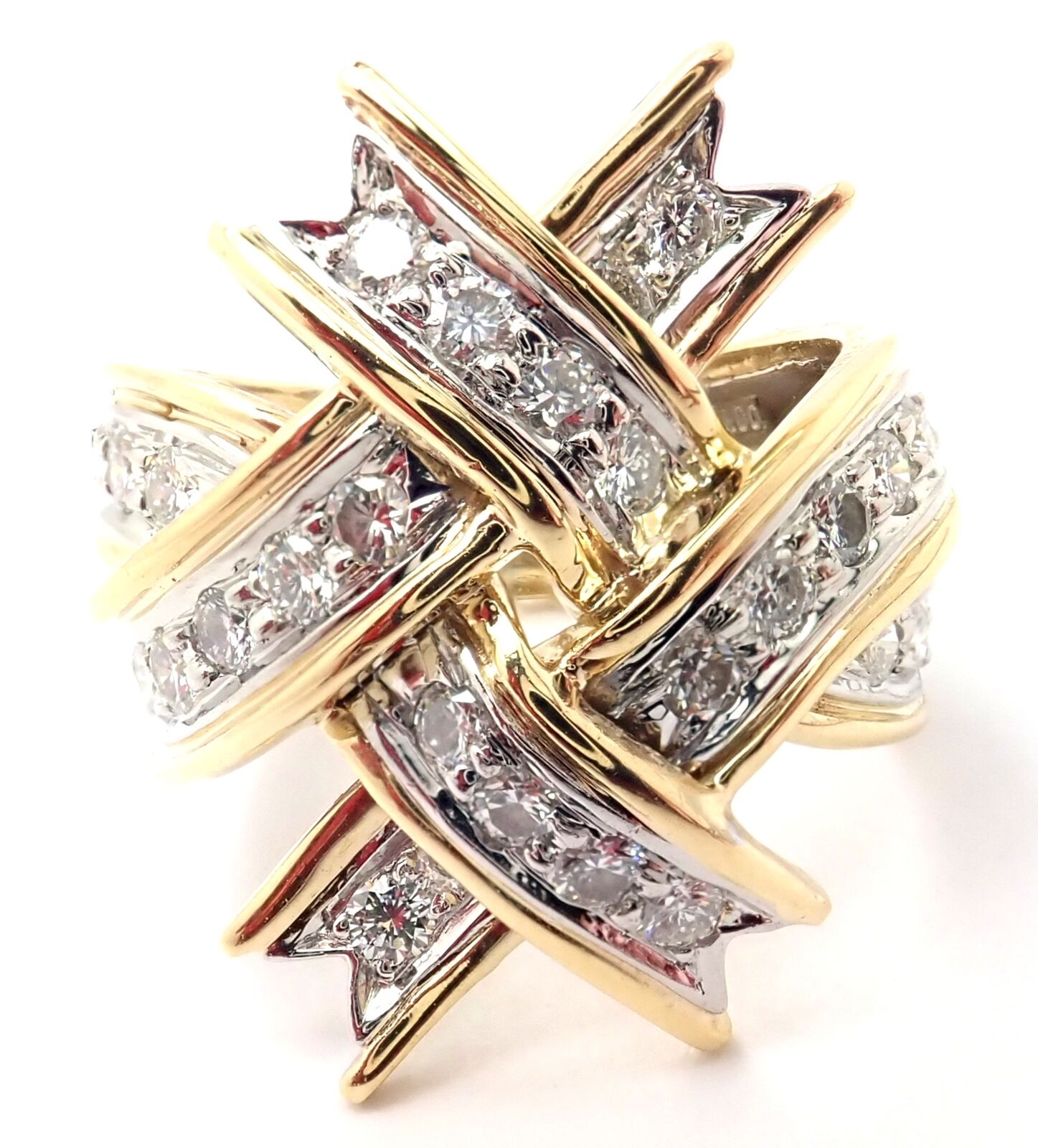 Authentic Tiffany & Co Platinum Diamond Ribbon Box Ring - Genuine Luxury Jewelry for Women, Perfect for Engagement, Anniversary & Special Occasions