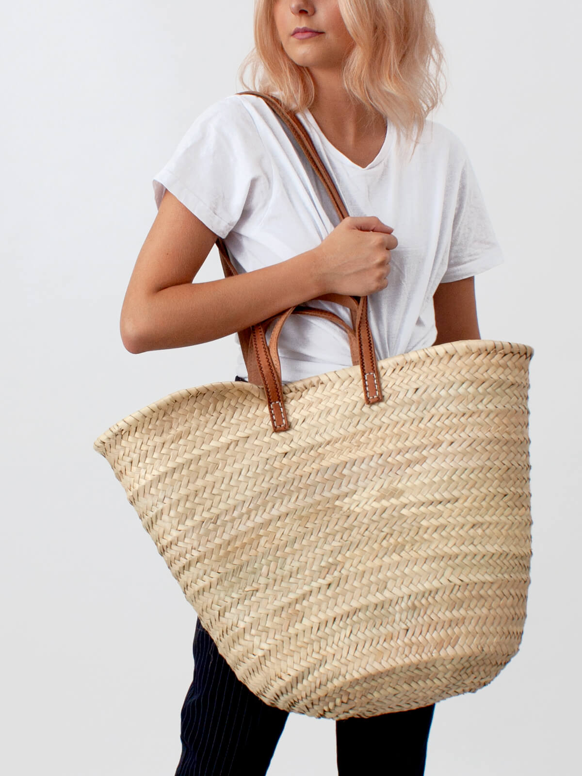 Stylish Parisienne Shopping Basket - Elegant Woven Grocery Tote for Farmers Market, Picnics & Beach Trips