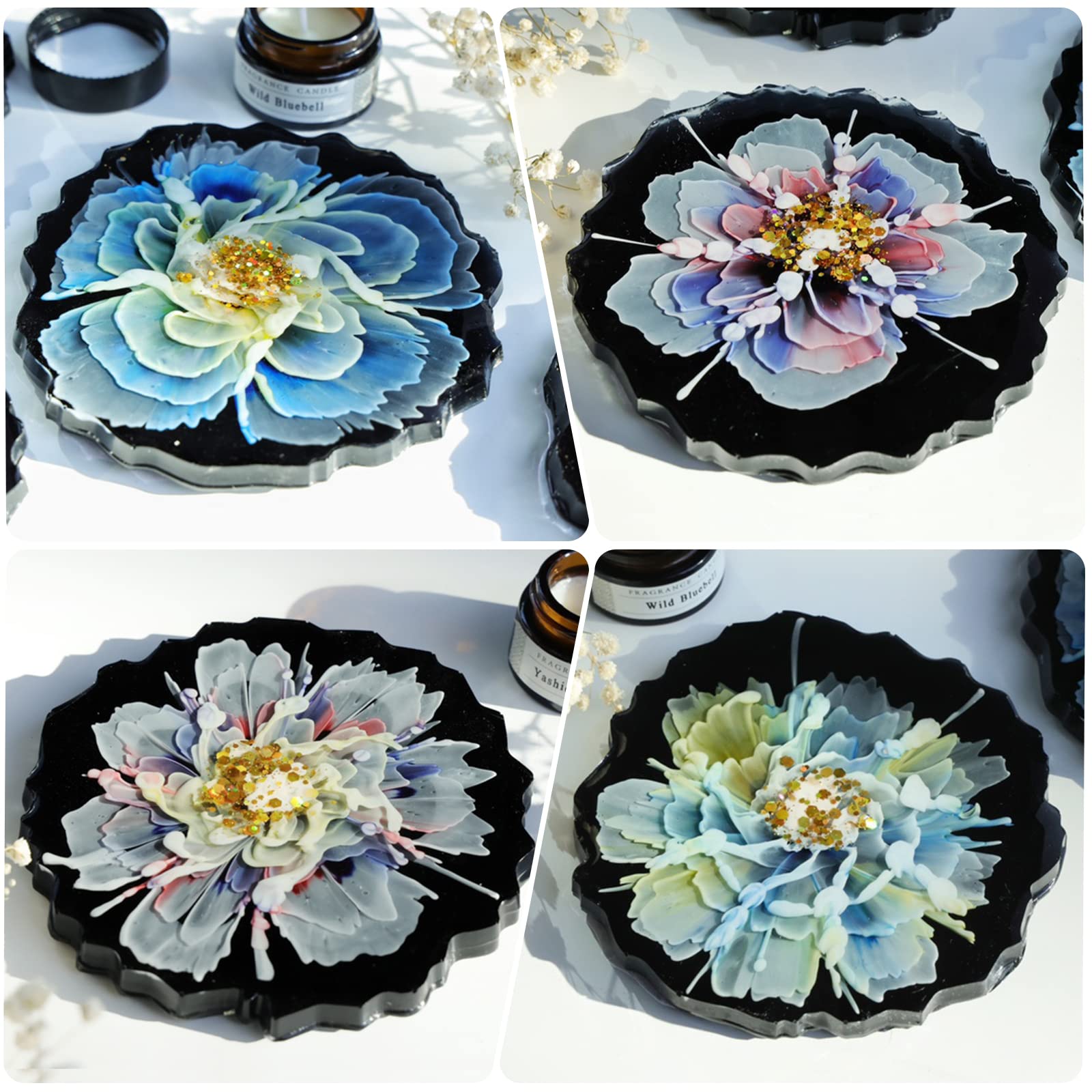 LET'S RESIN Geode Resin Coaster Molds - 4 Pcs Druzy Silicone Agate Coaster Molds for DIY Epoxy Resin Crafts, Home Decor, and Unique Gifts - Perfect for Making Stunning Resin Coasters, Table Decor, and Party Favors
