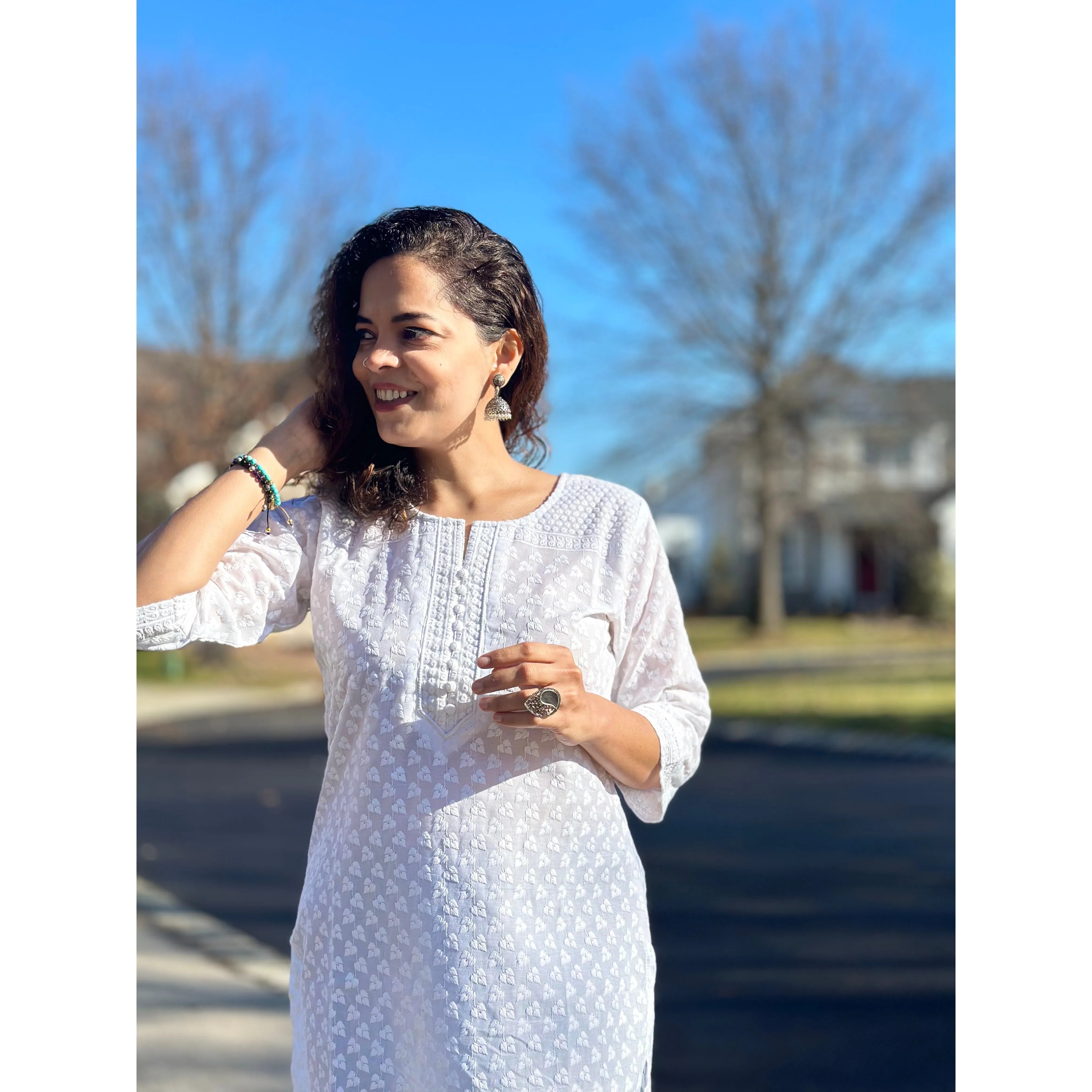 Elegant Chikankari White Short Kurti for Women - Traditional Indian Embroidered Tunic Top for Casual Wear & Festive Occasions