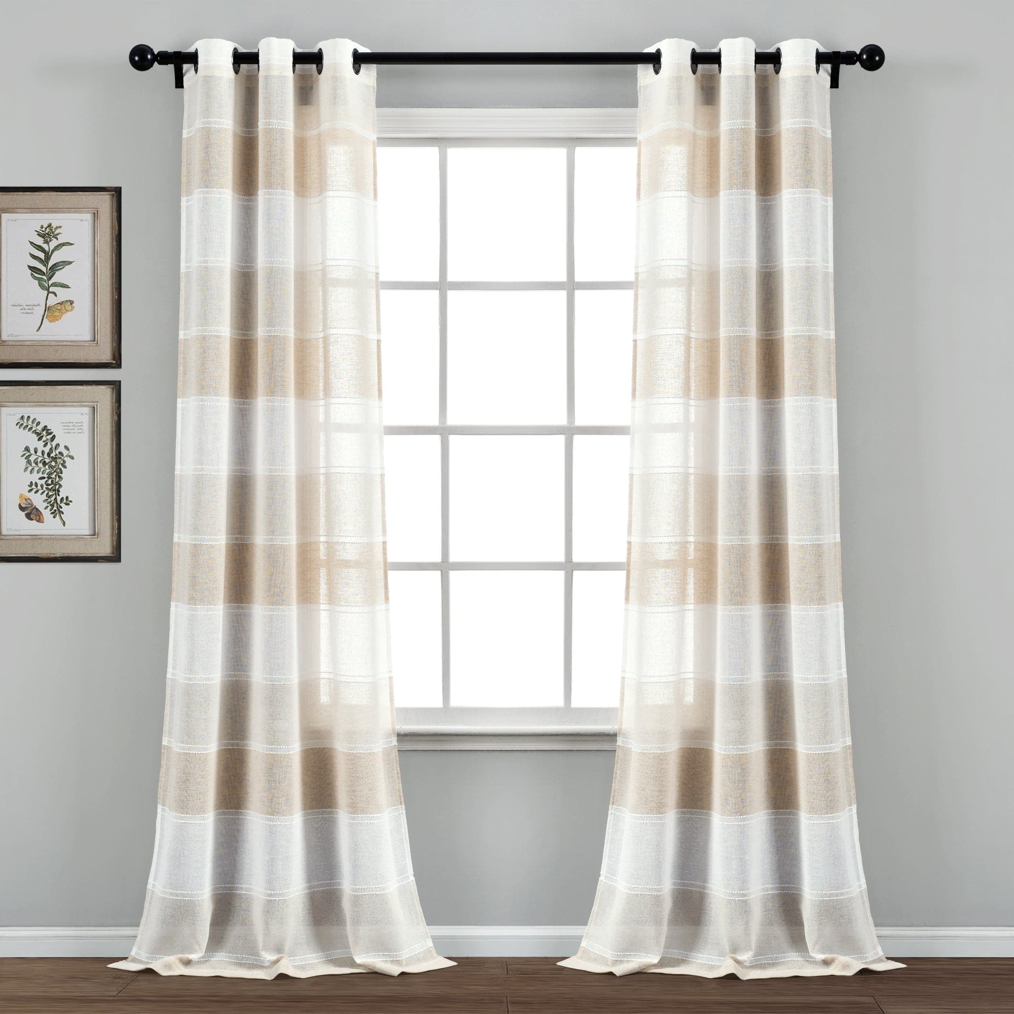 Textured Stripe Grommet Sheer Window Curtain Panel Set - Light Filtering Modern Drapes for Living Room, Bedroom & Office - 2 Panels 84 Inch Length