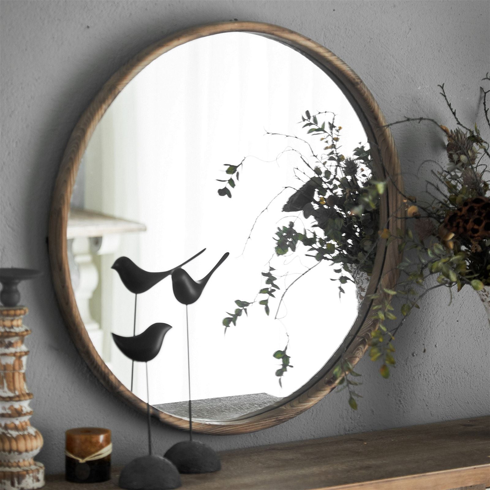 Round Grove Mirror 700mm - Natural Wood Frame by Urban Style - Perfect for Living Room, Bedroom & Bathroom Decor