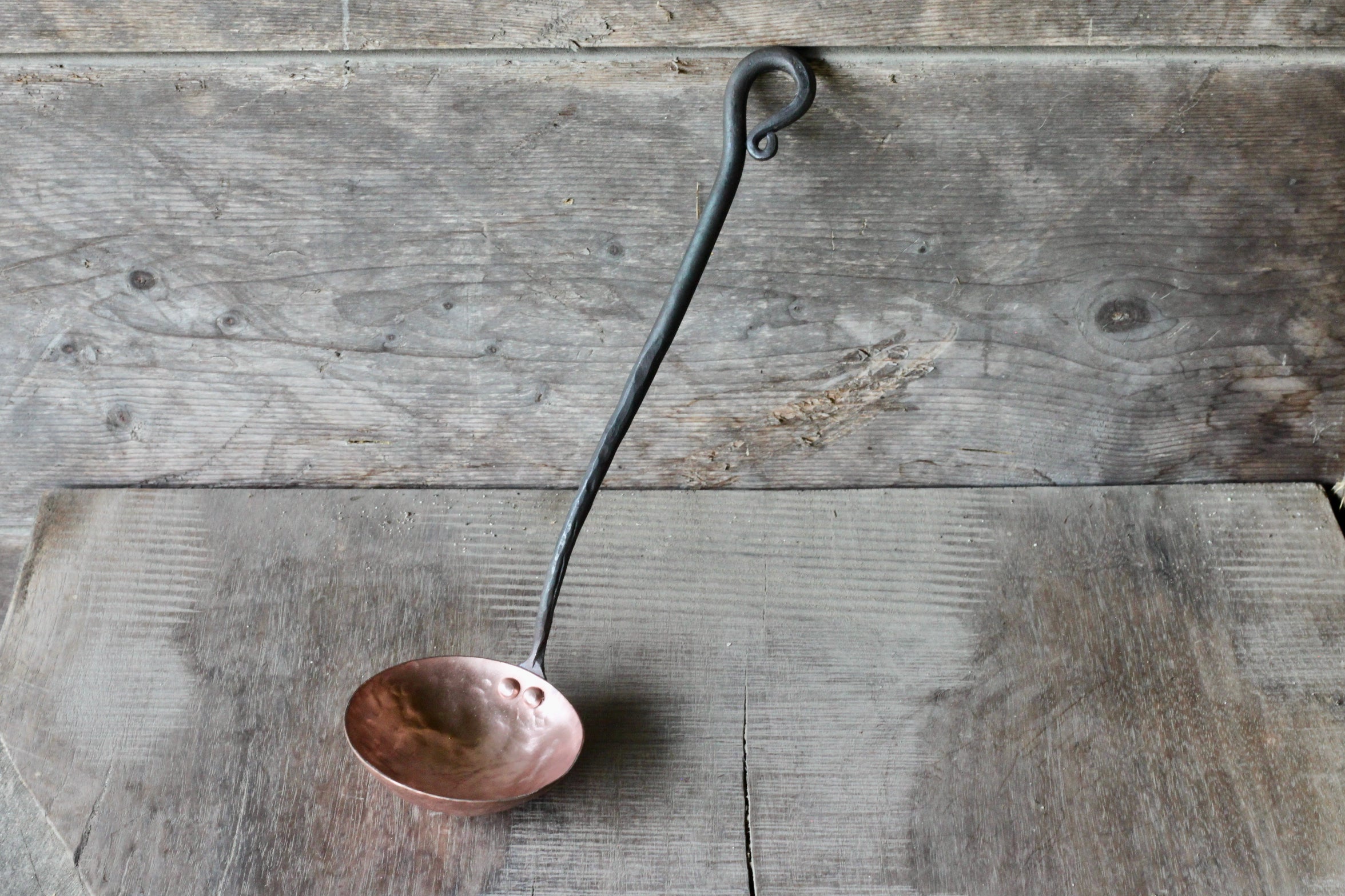Premium Copper & Steel Ladle with Reverse Curl Design - Durable Kitchen Utensil for Cooking, Serving & Baking - Perfect for Soups, Sauces & Desserts