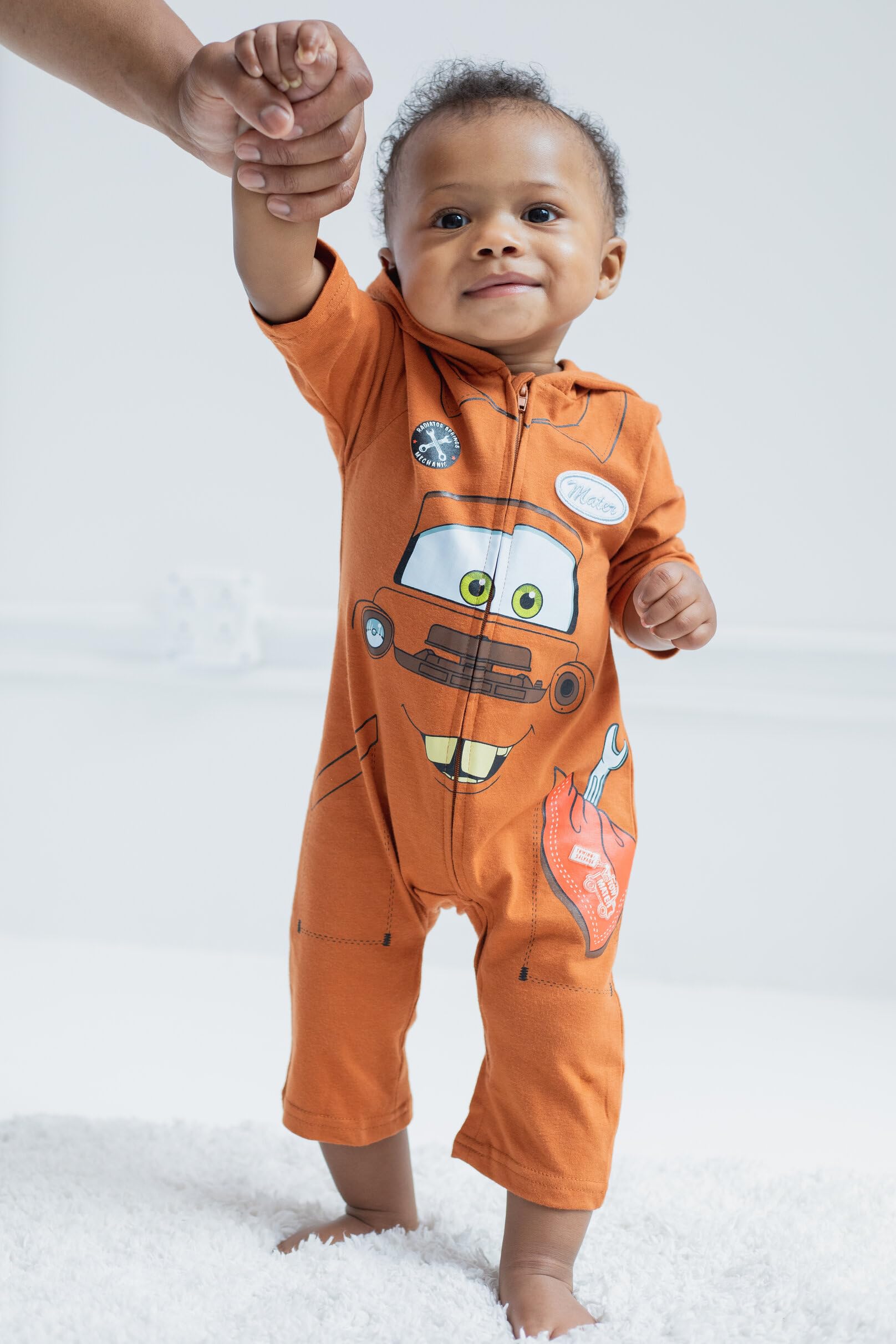 Disney Pixar Cars Tow Mater & Lightning McQueen Zip-Up Coverall Jumpsuit for Newborn to Toddler - Perfect for Halloween Costume, Birthday Party & Cosplay