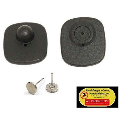 1000 Pack 8.2MHz Mini Sensor Hard Security Tags Black with Pins + Loss Prevention Stickers - Compatible with Checkpoint Systems | Retail Clothing & Accessories Anti-Theft Protection