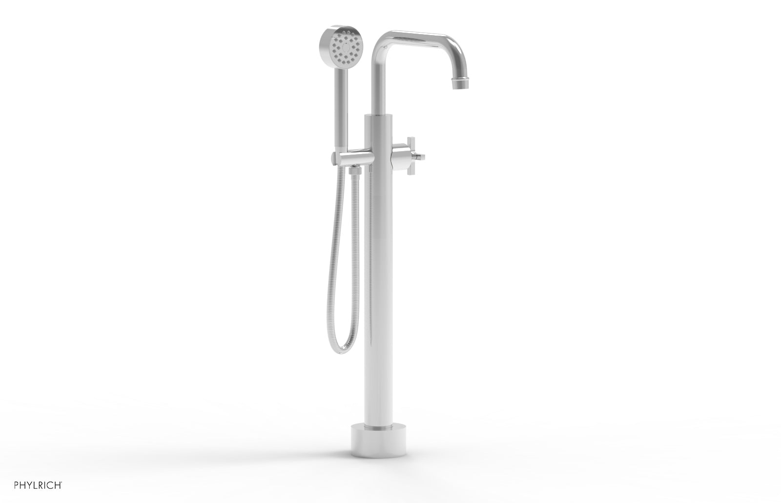 HEX MODERN Low Floor Mount Tub Filler with Cross Handle & Hand Shower - Model 501 54 03 - Perfect for Contemporary Bathroom Renovations & Spa-Like Shower Experiences