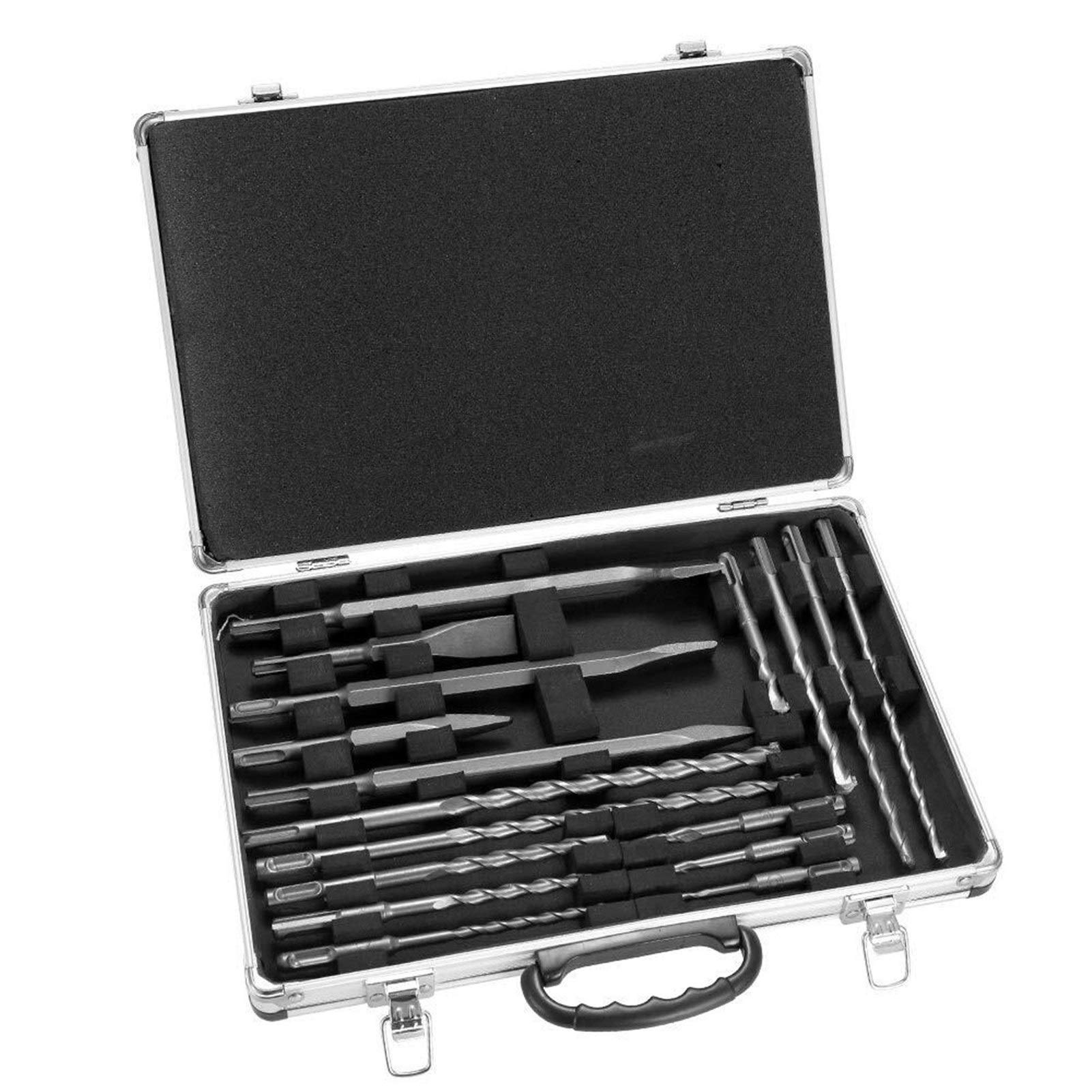 17pcs SDS Drill Bits and Chisels Set - Heavy Duty Rotary Hammer Drill Accessories for Concrete Drilling & Grooving | Durable Construction Tools with Aluminum Case | Perfect for DIY Projects, Home Renovation & Professional Construction Work