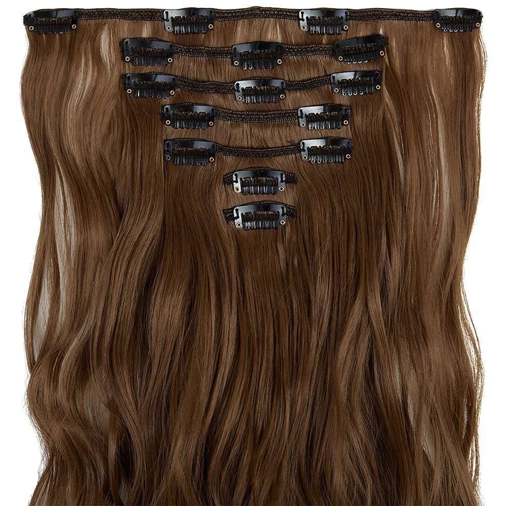24 Inch Wavy Curly Clip-in Hair Extensions - 7 Piece Double Weft Synthetic Hair Set with 16 Clips (160g) - Ash Blonde Ginger Mix for Volume & Length - Perfect for Parties, Weddings & Daily Styling