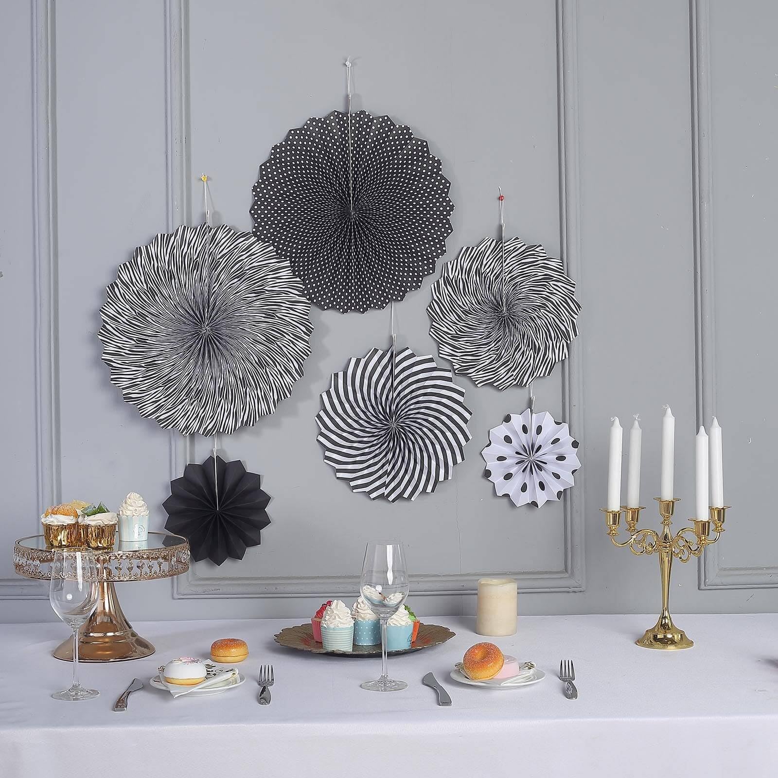 Efavormart 6-Pack Black & White Paper Fan Decorations - 8