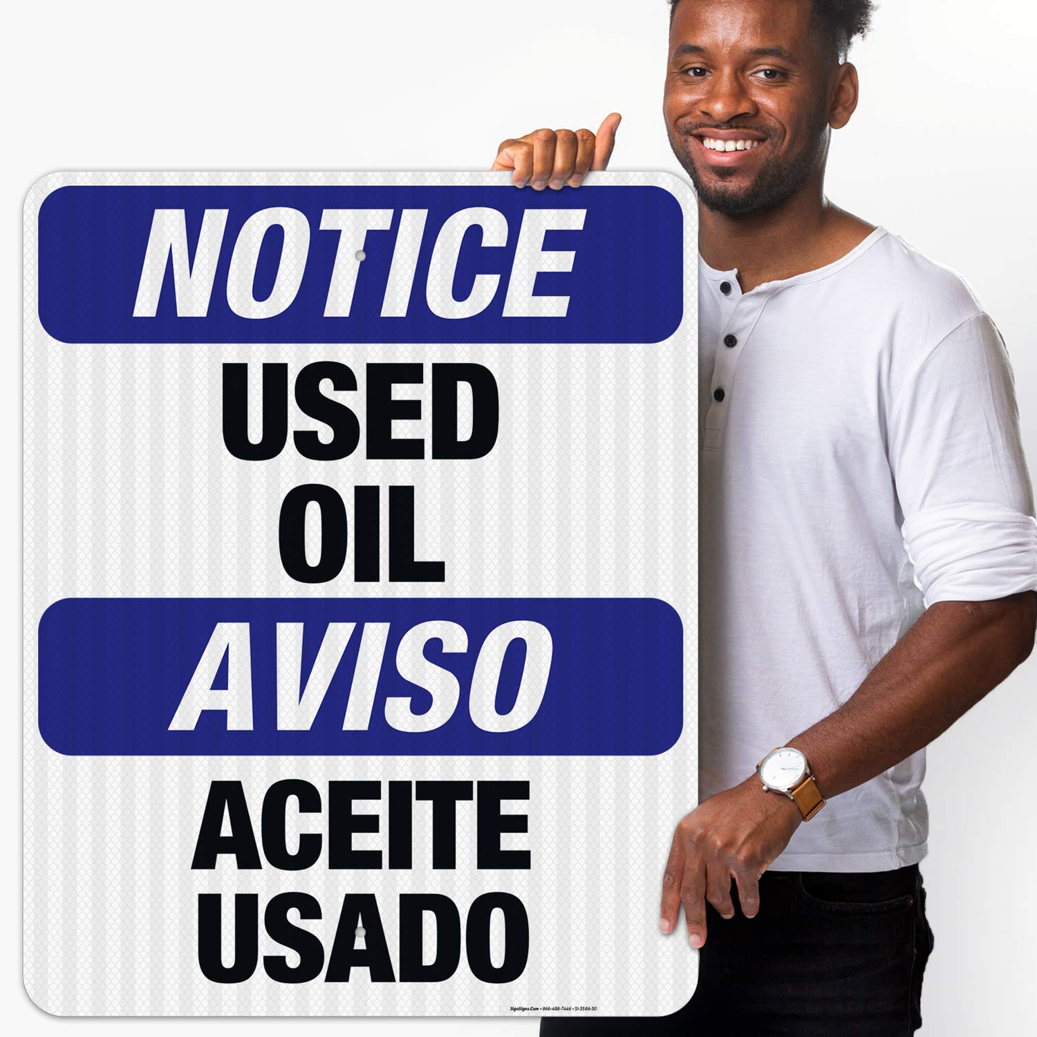 Bilingual Used Oil OSHA Notice Sign - 24x30 Inches, 3M EGP Reflective .080 Aluminum, Fade Resistant - Made in USA for Indoor/Outdoor Use | Perfect for Automotive Shops, Construction Sites & Hazardous Material Areas