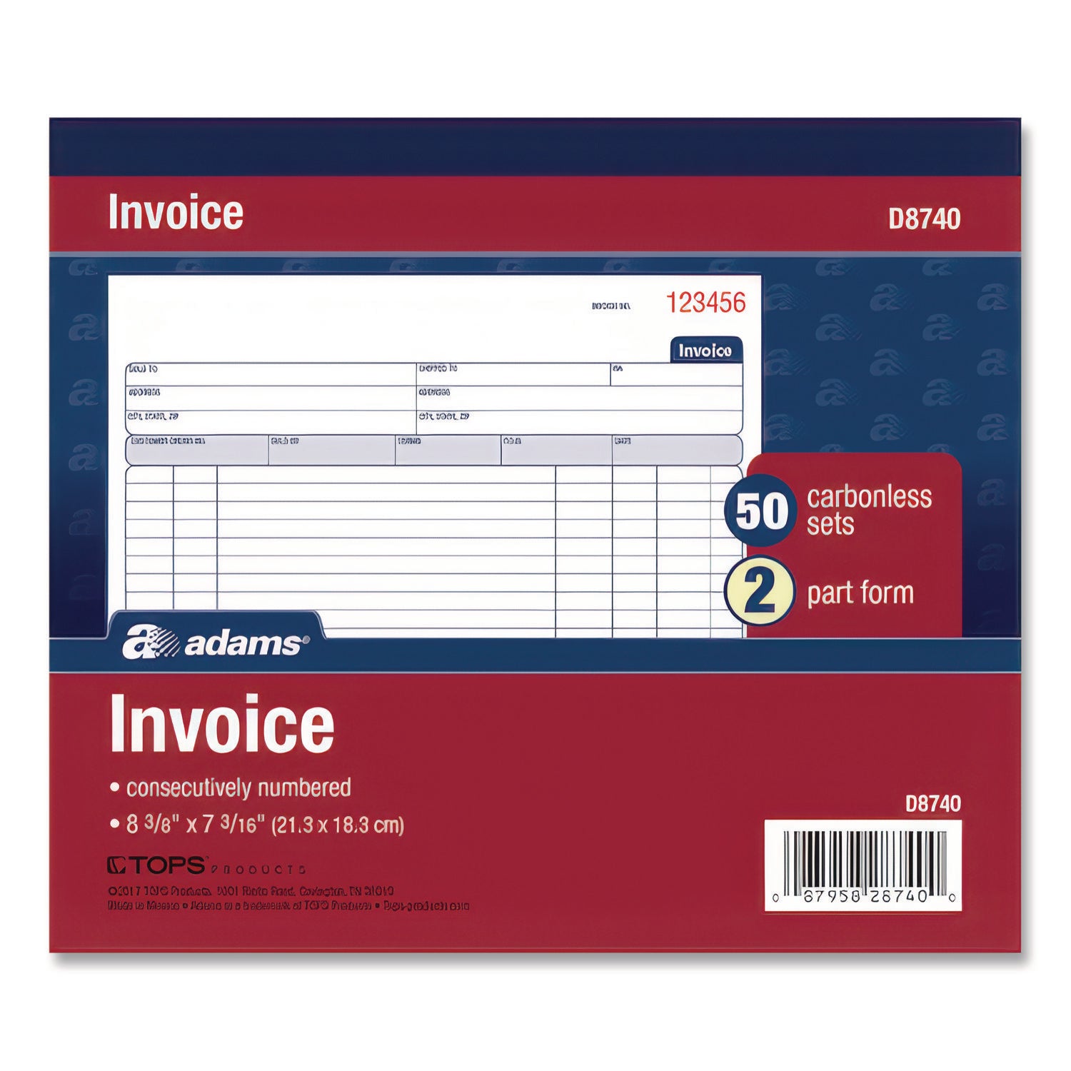 Adams® Multipart General Purpose Invoice Pad - 2-Part Carbonless, 8.38