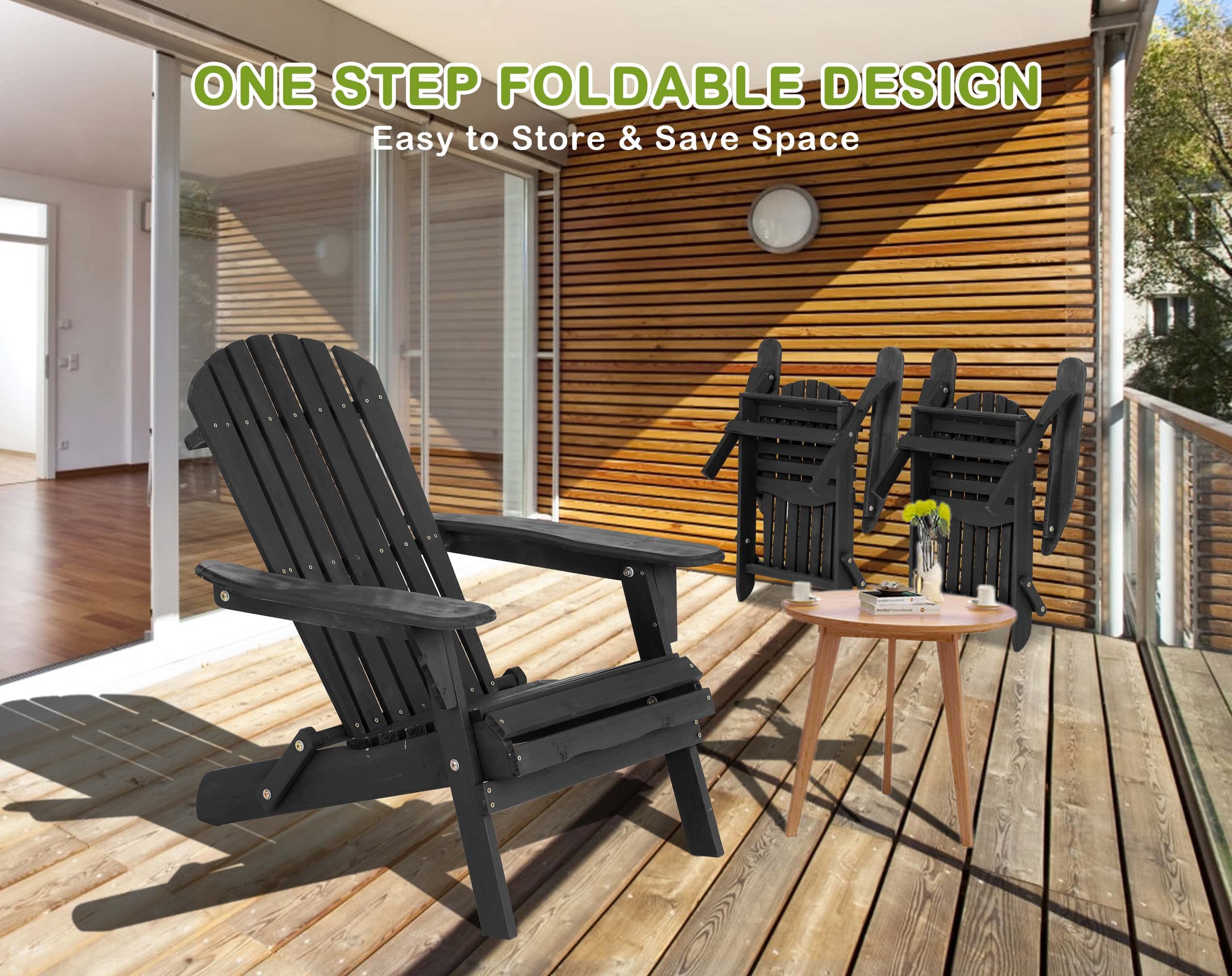 2-Pack Weather-Resistant Folding Adirondack Chairs - Modern Outdoor Patio Furniture for Backyard, Garden, Pool Deck & Fire Pit - Durable Black Lawn Chairs for Relaxing in Sun or Shade