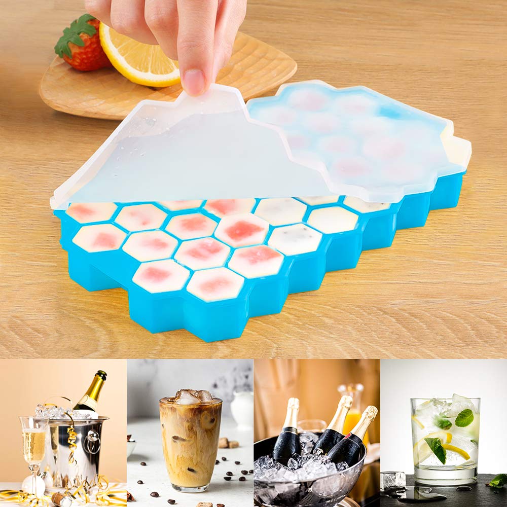 Premium Silicone Ice Cube Trays with Lids - 37-Cube BPA-Free Food Grade Ice Maker for Cocktails, Whiskey & Frozen Drinks - Perfect for Home Bars, Parties & Summer Beverages