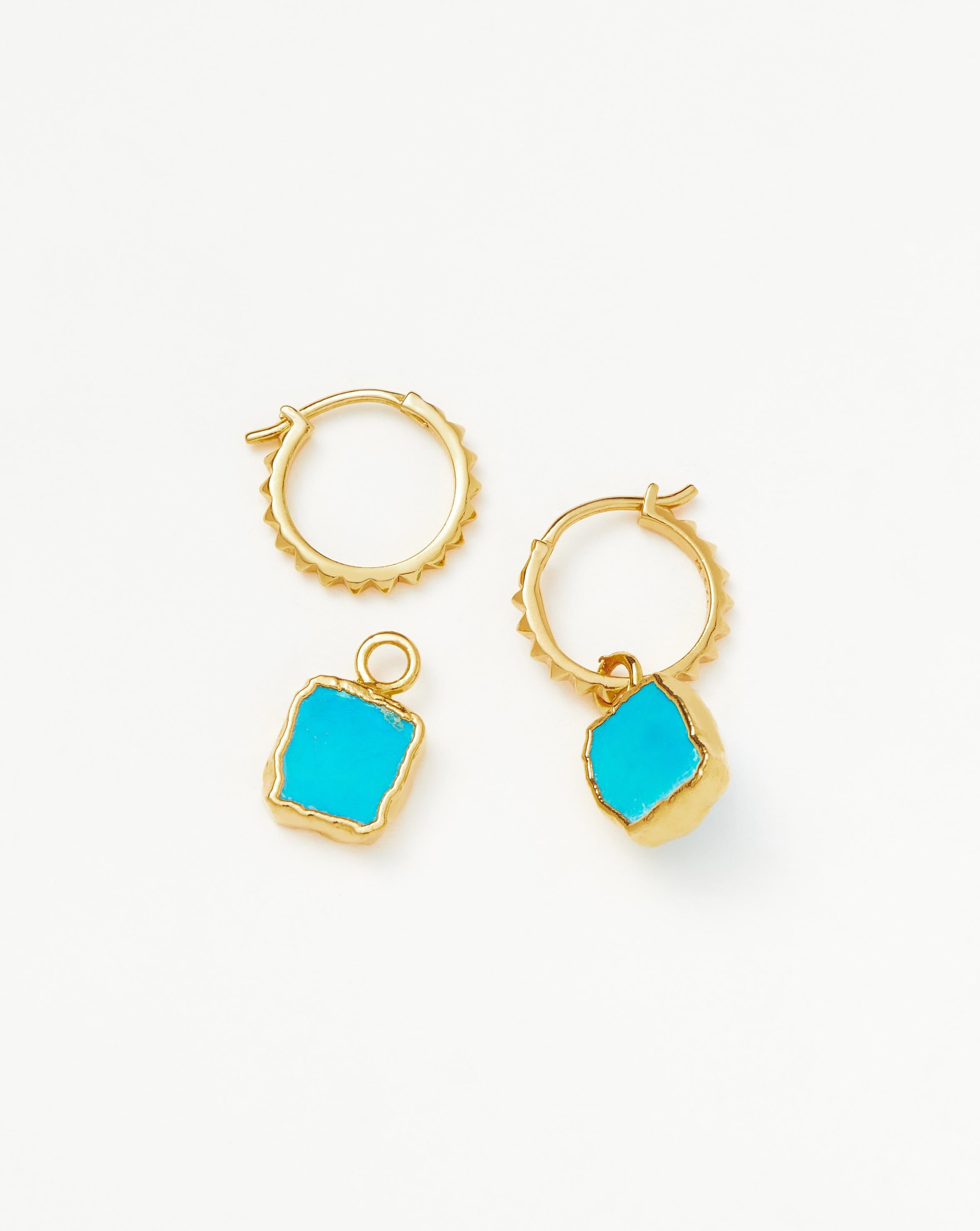 Mini Pyramid Charm Hoop Earrings - 18k Gold Vermeil & Turquoise Dangle Earrings for Women | Boho Chic Jewelry for Everyday Wear, Parties & Gifts