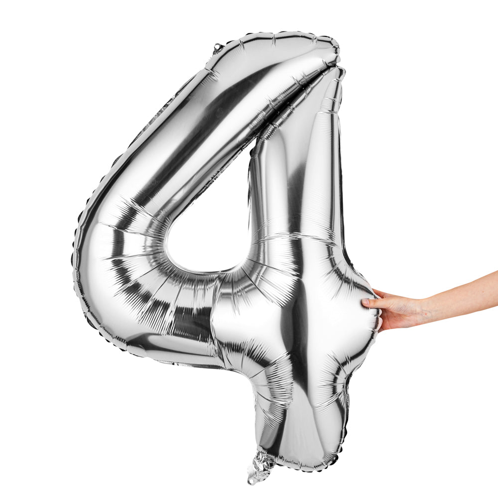 Balloonify Silver Mylar Number 4 Balloon - 40 Inch Large Foil Helium Balloon (1 Count) for Birthday Parties, Anniversaries & Special Events