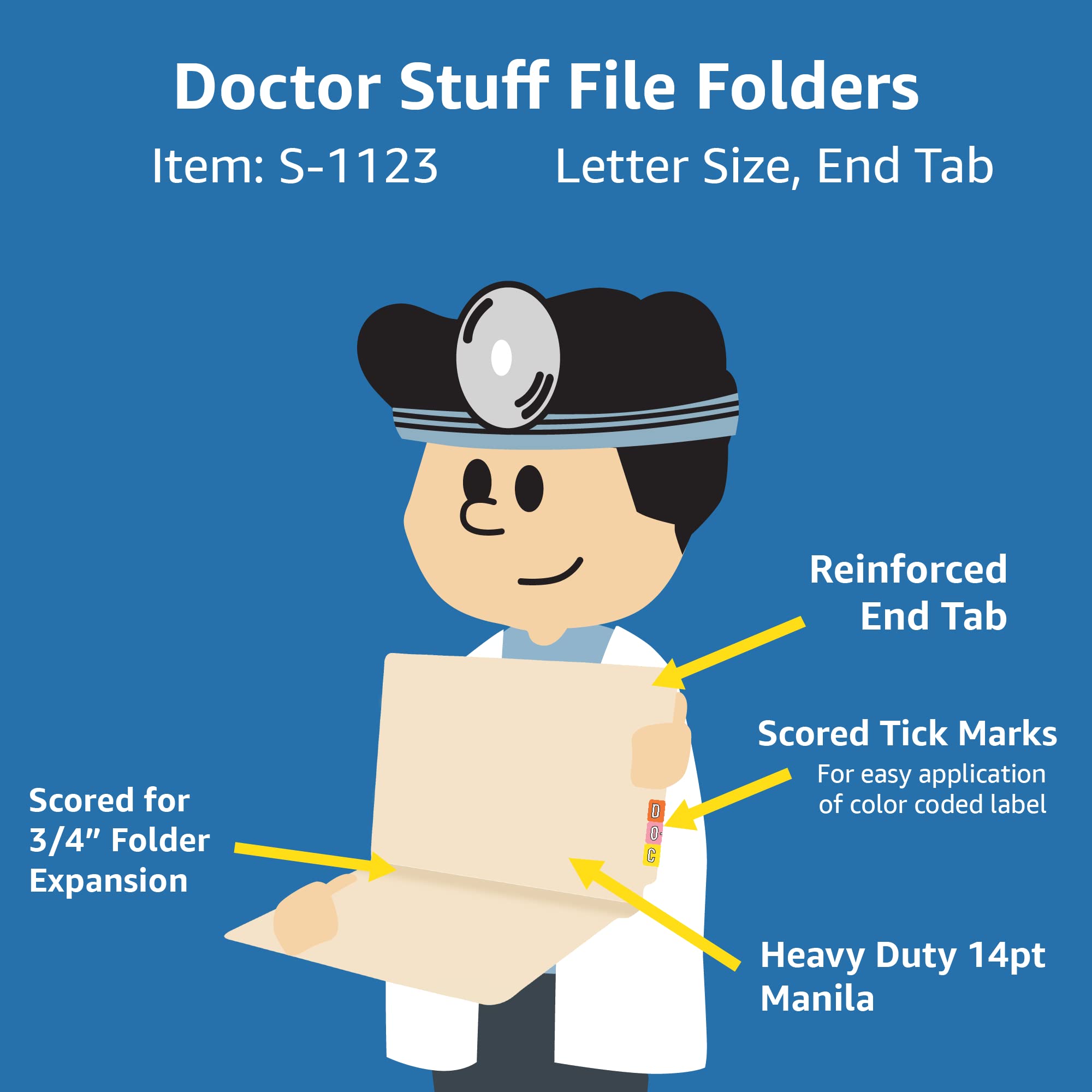 Medical File Folders - Letter Size, Reinforced End Tab, 14pt Manila Stock (Box of 50) - Perfect for Doctor Offices, Hospitals & Medical Records Organization