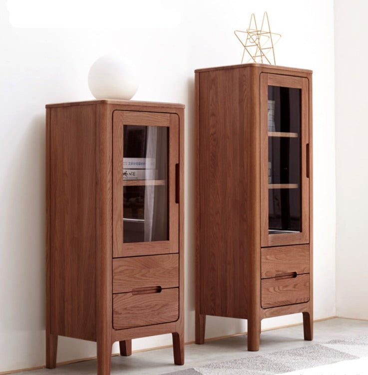 Solid Oak Wood Side Cabinet - Rustic Home Storage Organizer for Living Room, Bedroom, or Entryway