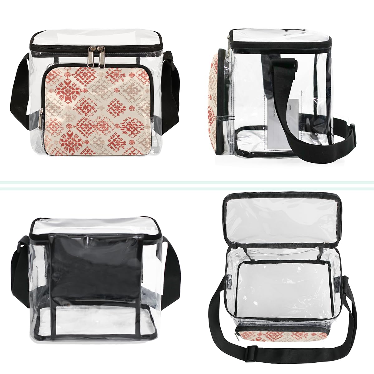 GzLeyigou Red Clear Transparent Tote Bag with Abstract Texture - Crossbody Shoulder Lunch Bag for Women | Perfect for Outdoor Travel, Picnic, Concerts & Sports Events | Stadium Approved Carry-On Accessory