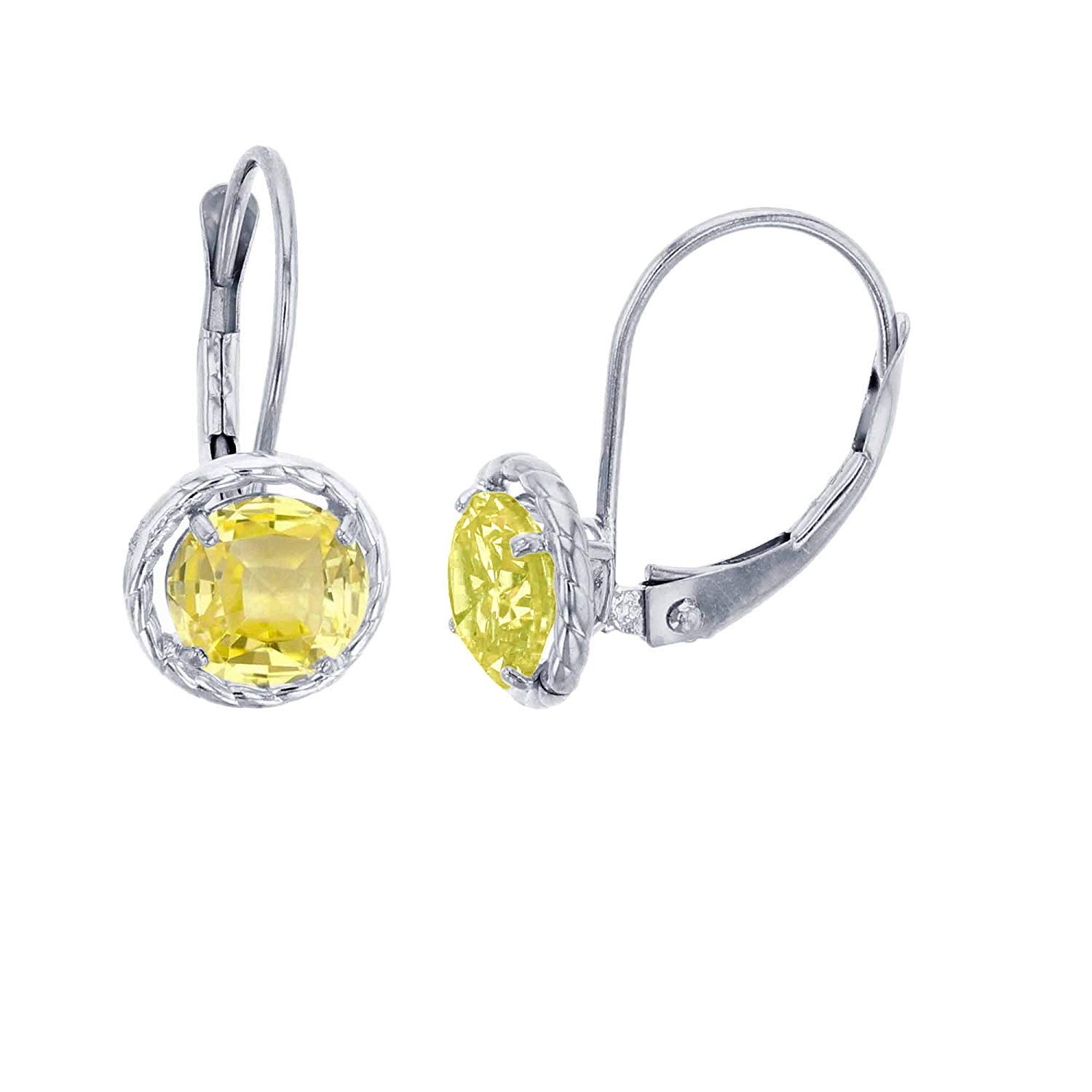 10K Solid Gold Round Gemstone Leverback Earrings - Yellow, White & Rose Gold, 5mm Rope Frame, Genuine Birthstone Jewelry for Women | Perfect for Gifts, Parties & Everyday Wear
