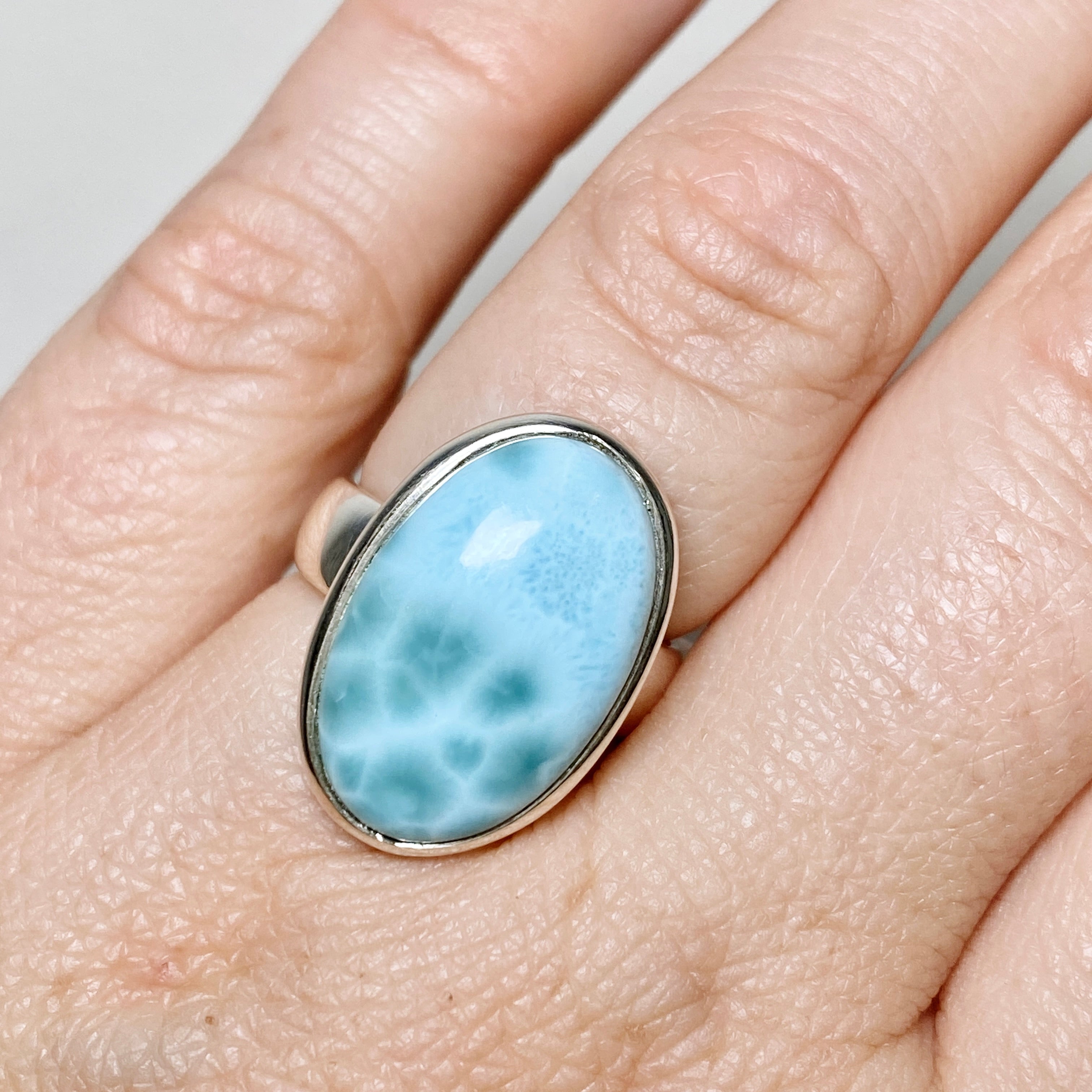 Larimar Oval Cabochon Ring - Size 5 - Handmade Sterling Silver Jewelry - Perfect for Gifts, Weddings & Everyday Wear