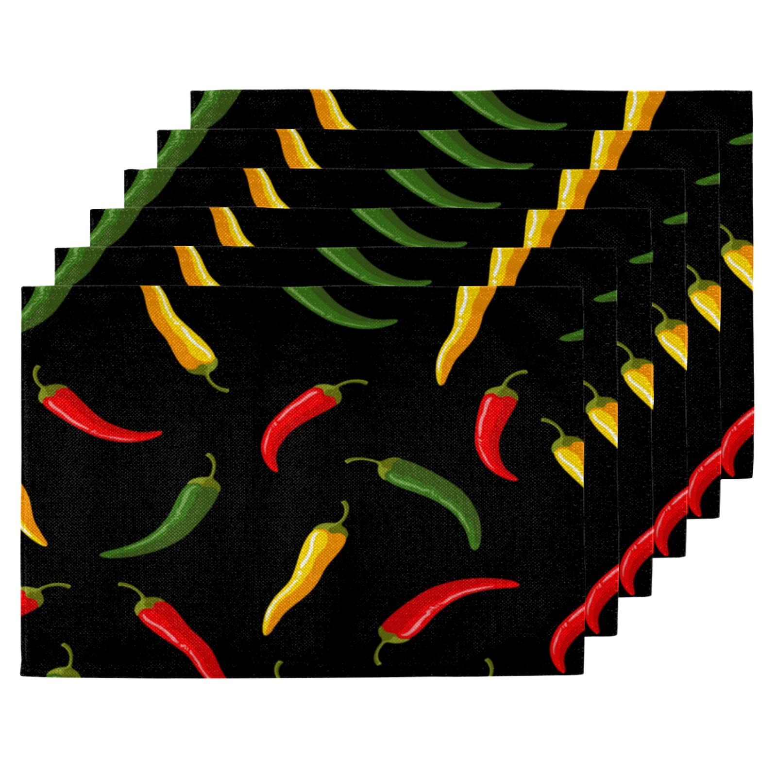 Vibrant Chili Pepper Placemats Set of 6 - Red, Yellow & Green Double-Sided Heat-Resistant Table Mats - Washable Kitchen Decor for Holiday Parties, Farmhouse Dining & Everyday Use