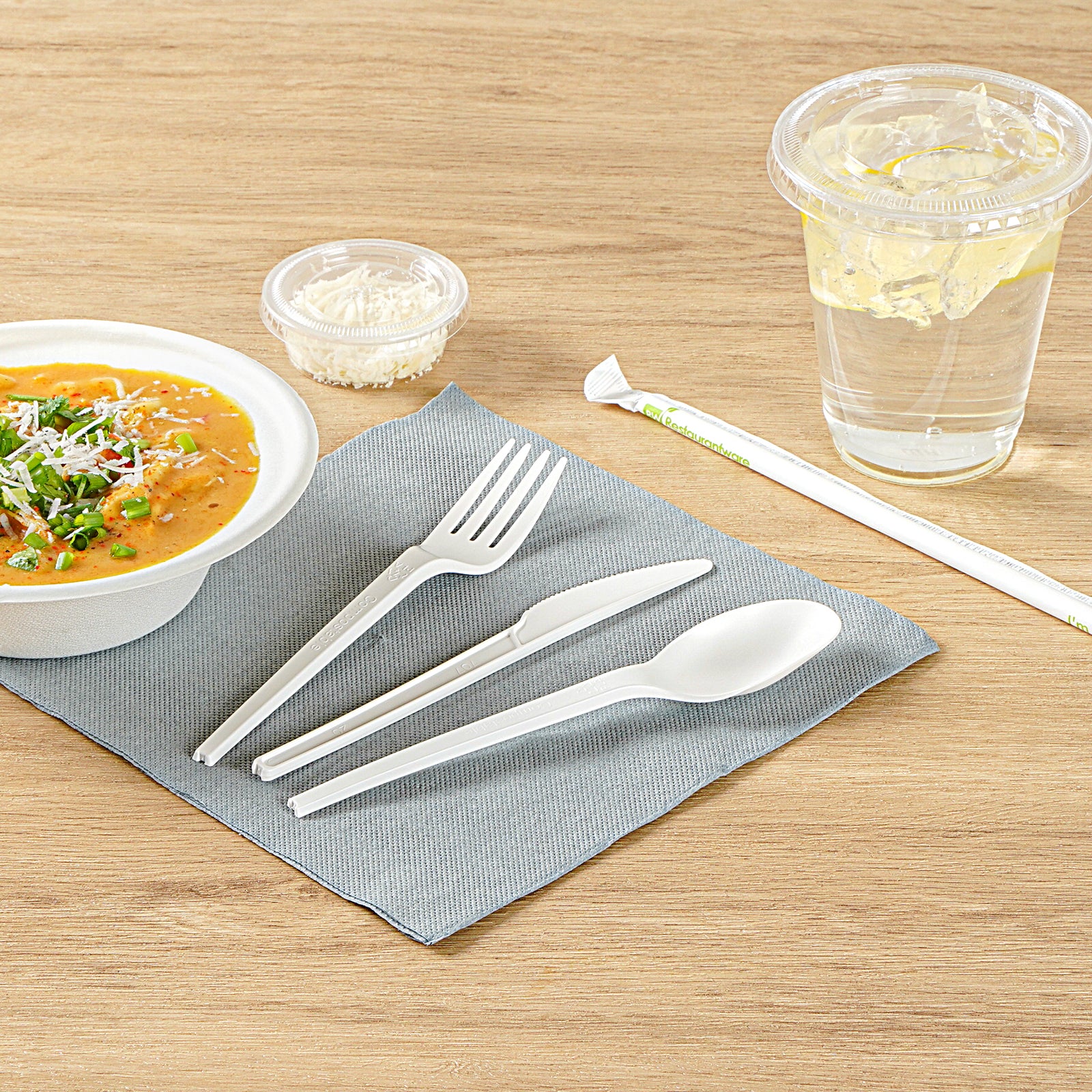 Eco-Friendly Compostable CPLA Plastic Cutlery Set - 290-Piece White Utensils (6.5