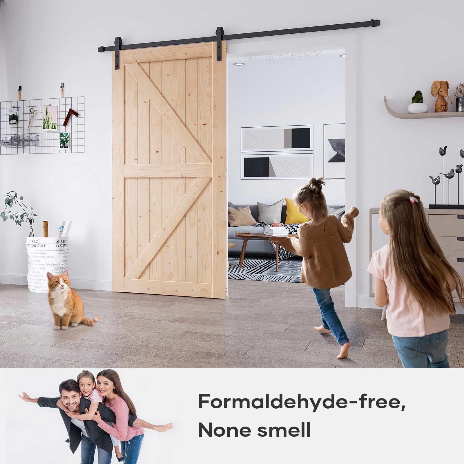 EaseLife 42x84 Inch Sliding Barn Wood Door - Solid Natural Spruce Panel Interior Door for DIY Easy Installation | Perfect for Bedrooms, Closets & Farmhouse Style Rooms (K-Frame Included)