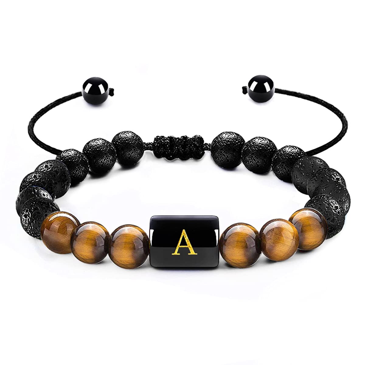 A-Z Initial Aromatherapy Essential Oil Diffuser Yoga Bead Bracelet - Adjustable Braided Rope Stress Relief Bracelet for Men & Women - Perfect for Meditation, Yoga, Gifts and Daily Wear