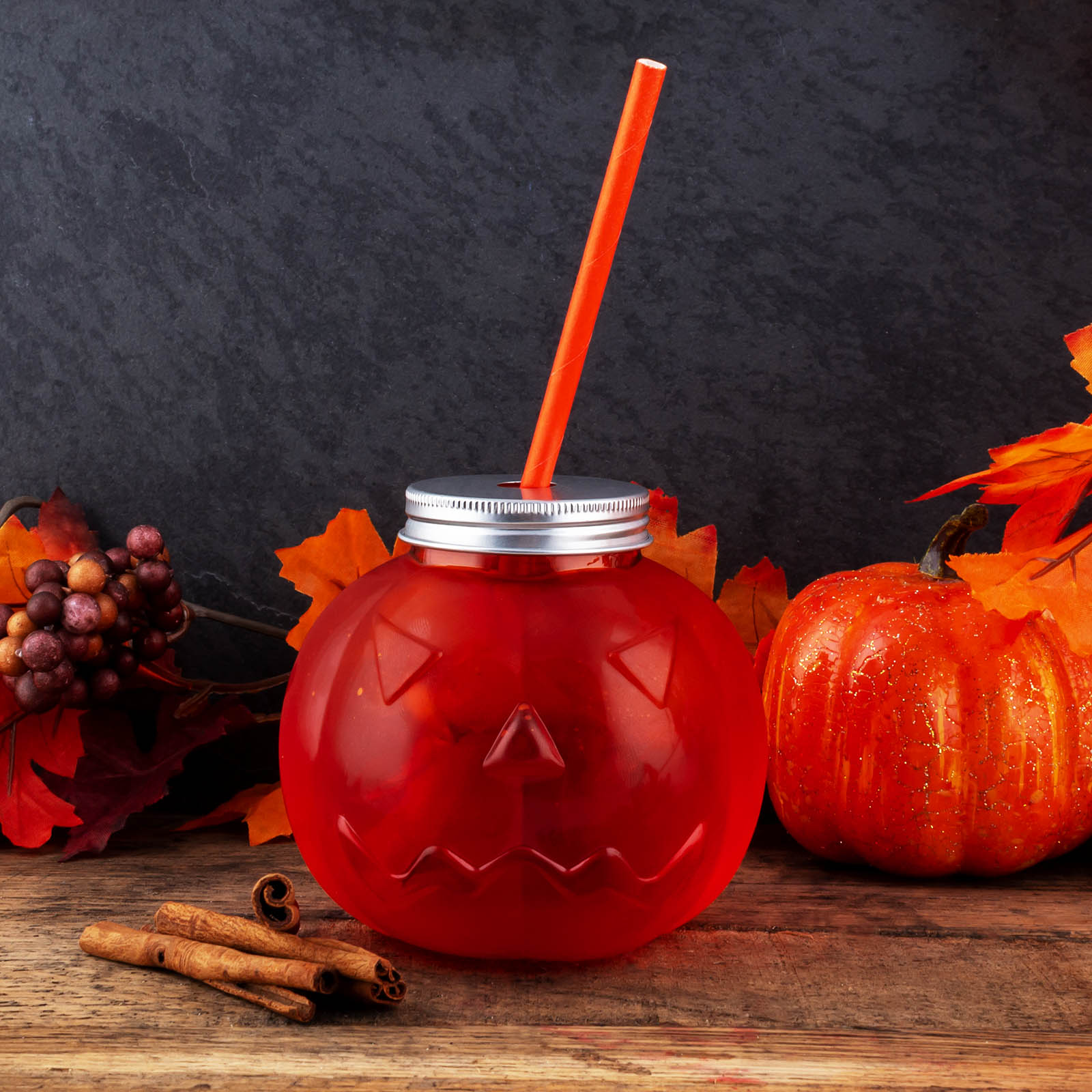 BarConic® Orange Pumpkin Cup - BPA-Free Plastic Halloween Party Cups (Set of 12) for Fall Decorations, Thanksgiving Dinner & Autumn Celebrations