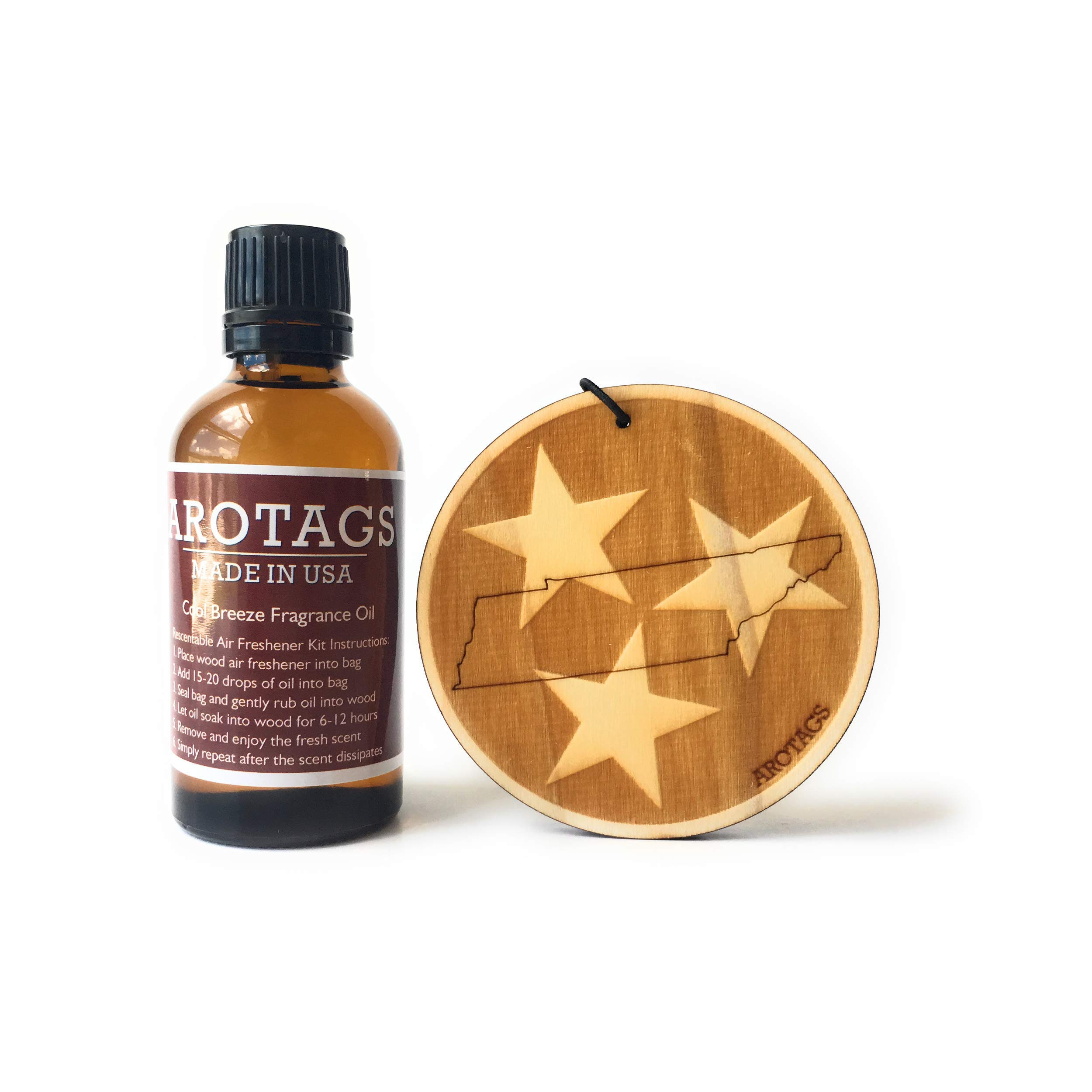 Tennessee Wooden Car Air Freshener - Long Lasting Beach Bum Scent (365+ Days) - Includes Hanging Mirror Diffuser & Fragrance Oil - 100% American Made - Perfect for Cars, Trucks, SUVs & Home Decor