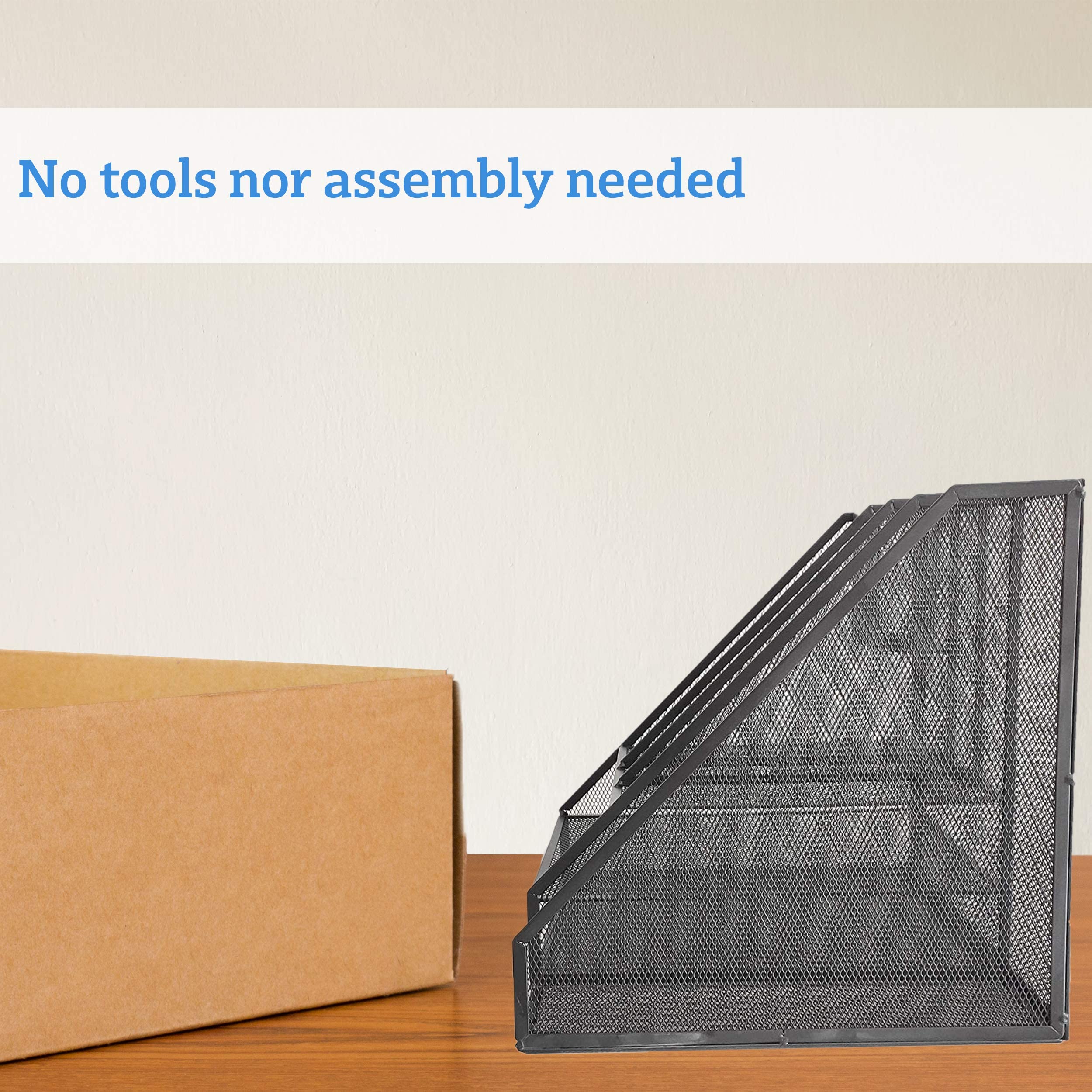 Mesh Desk Organizer with 8 Compartments - 2 Letter Trays, 4 Vertical File Holders & 2 Pen Holders - Office Supplies Organizer for Home & Office (Black) - Perfect for Decluttering Desks, Organizing Documents & Storing Stationery