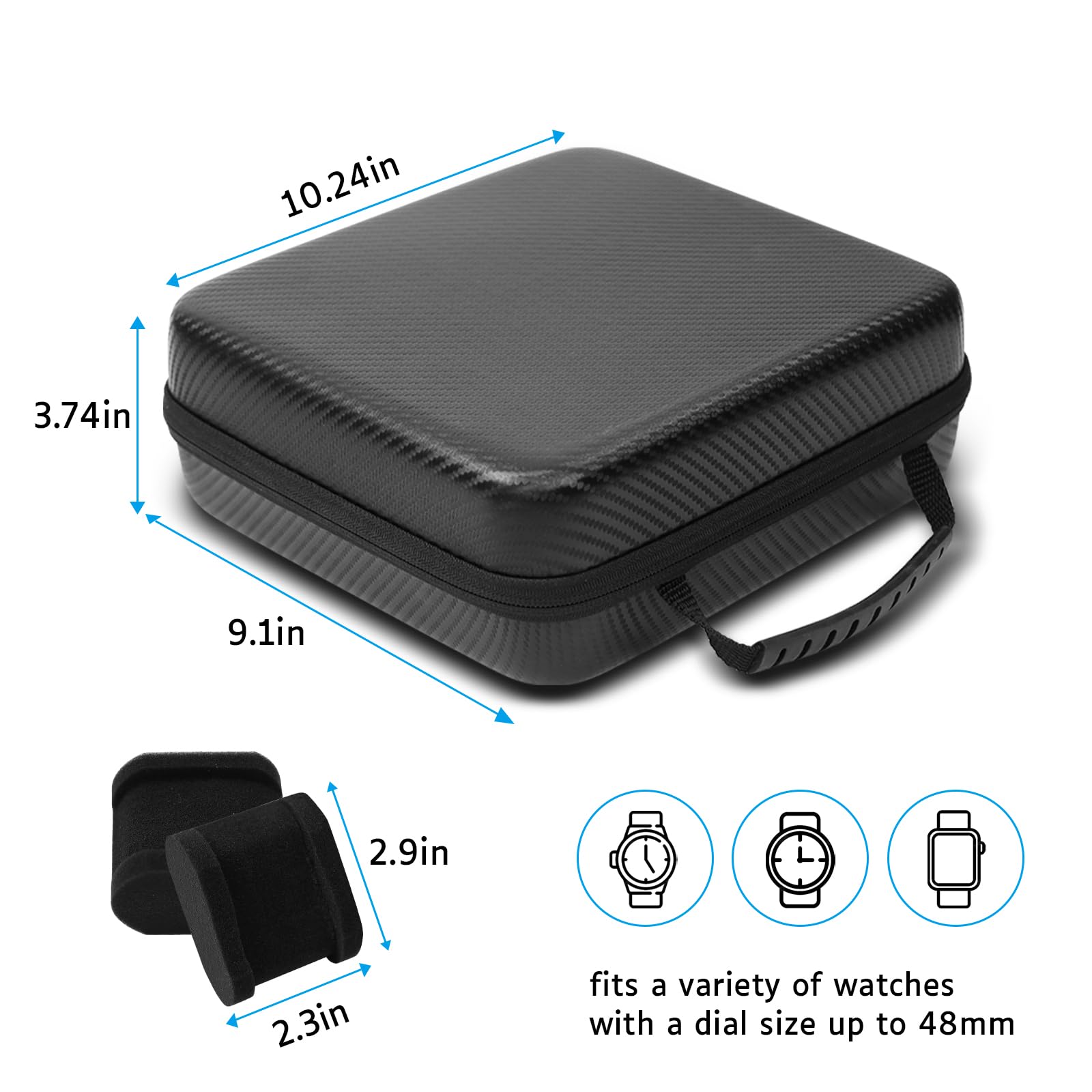 6-Slot Travel Watch Case for Men - Hard Watch Storage Box with Removable Shockproof Watch Pillows (Black) | Perfect for Business Trips, Vacations & Watch Collection Organization